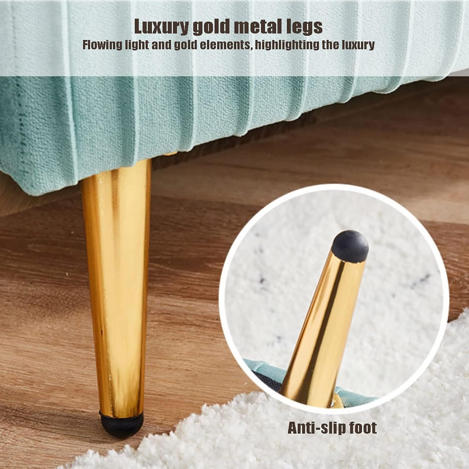 Pouf per Panca Portaoggetti in Velluto con Gambe in Metallo Dorato - Pouf Poggiapiedi Trapuntato con Bottone con Contenitore per Soggiorno Camera da Letto - in, Green a, 80x40x45cm(31x16x18inch)