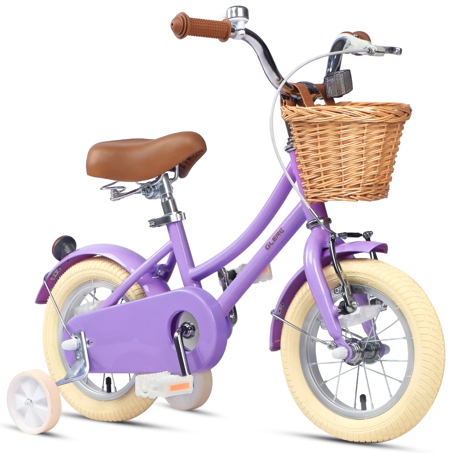 Glerc Little Molly 12-20 inch Kids Retro Cruiser Bike for 2-13 Year Old with Wicker Basket & Training Wheels/Kickstand, Mutiple Colors