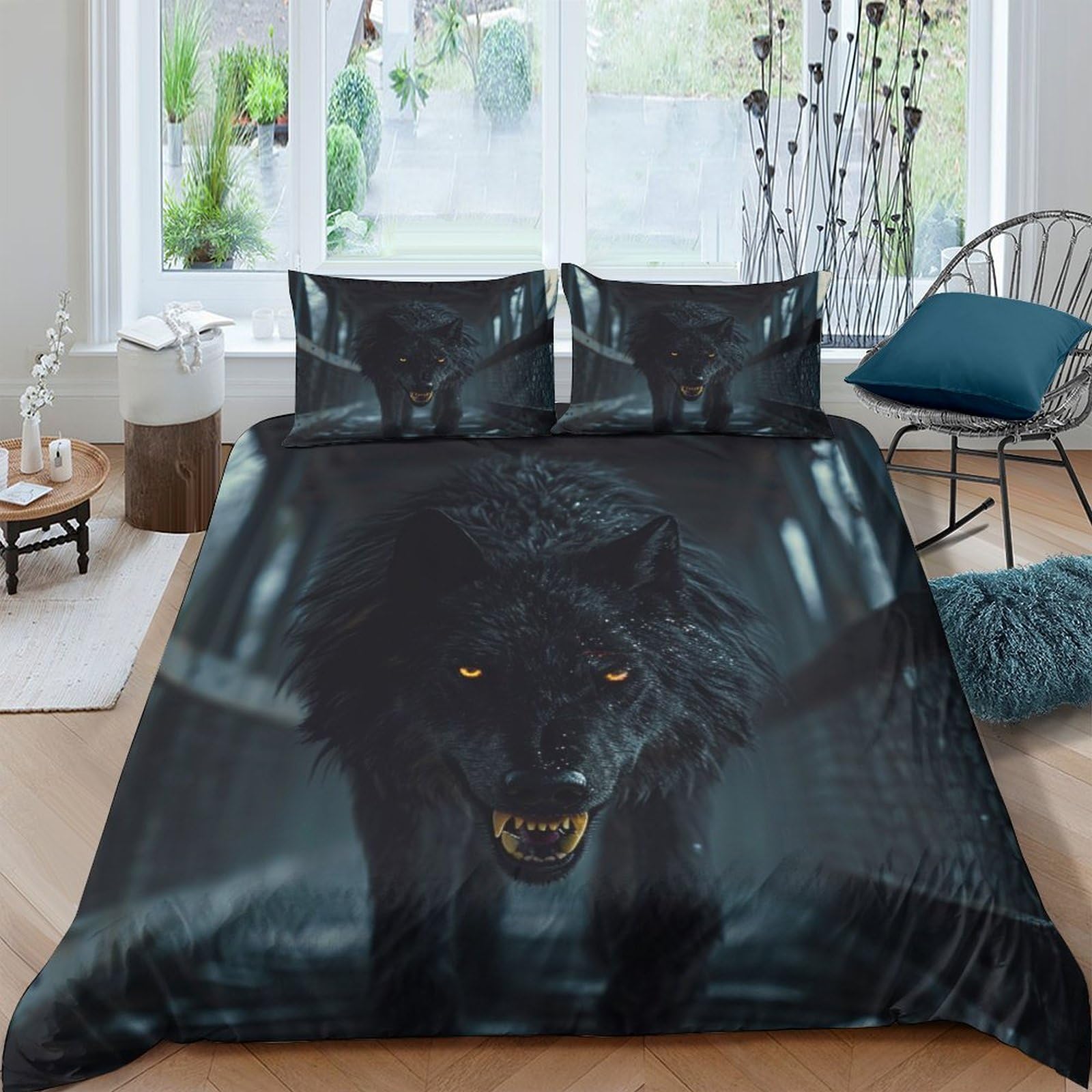 BARDYS Wolf Duvet Cover 3D Print Wild Animals for Boys Girls Comforter Covers Quilt Cover Soft Microfiber with Zipper Closure with Pillow Cases Bedding Set 3 Pieces Double（200x200cm）