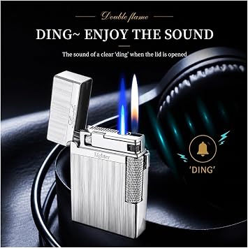 Windproof Dual-Flame Refillable Lighter, Switchable Jet Torch (Blue Flame) and Soft Flame Lighter, Refillable & Flame-Adjustable A Light Luxury Gift for Men (Black)(Silver)