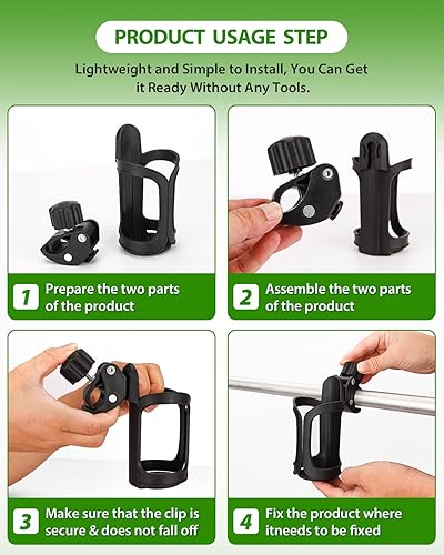 Miniatura 6 de Paquete de 2 soportes universales para bebidas para cochecito, portavasos y botellas para carritos, caminantes y bicicletas