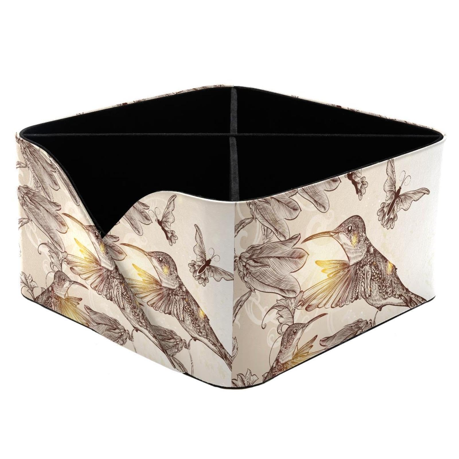 KengjuTesu Humming Bird Butterflies Desktop Organizer Pen Holder, Rectangular Pencil Cup for Office, Study and Makeup Stations