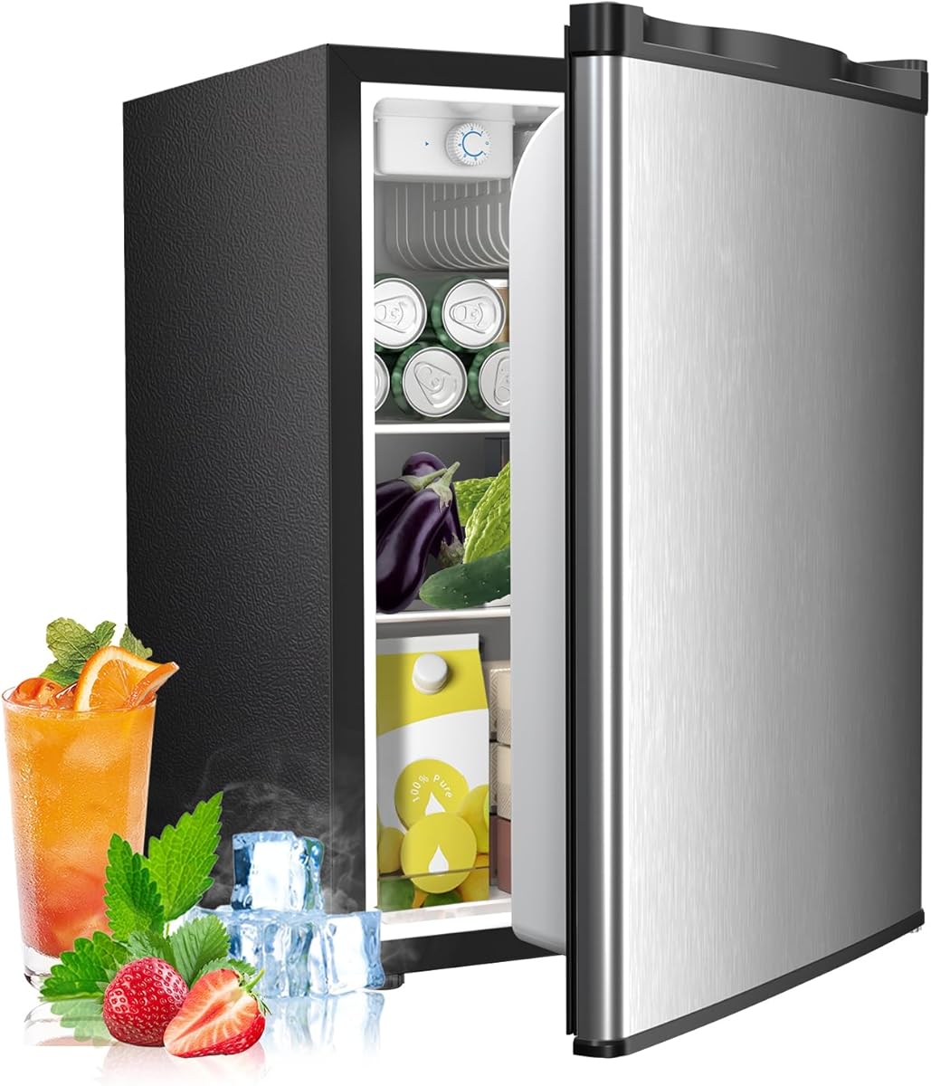 Electactic 2.56 Cu.ft Compact Refrigerator with Reversible Single Door, Silver