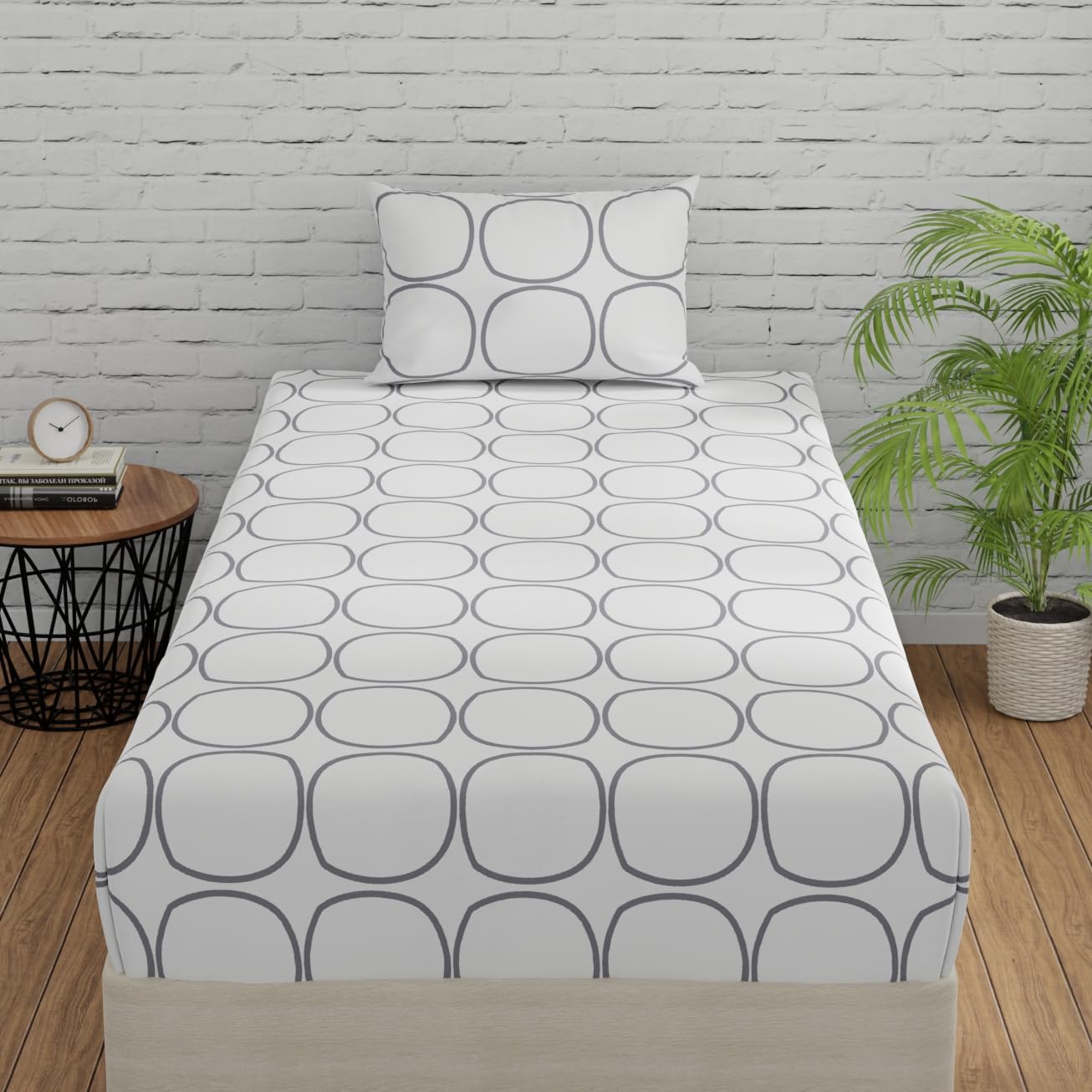 Huesland by Ahmedabad Cotton 144 TC Bed Sheet for Single Set Bed with Pillow Cover - White (Grey Circles) (B0B5Y18P4Y) Amazon Price History, Amazon Price Tracker