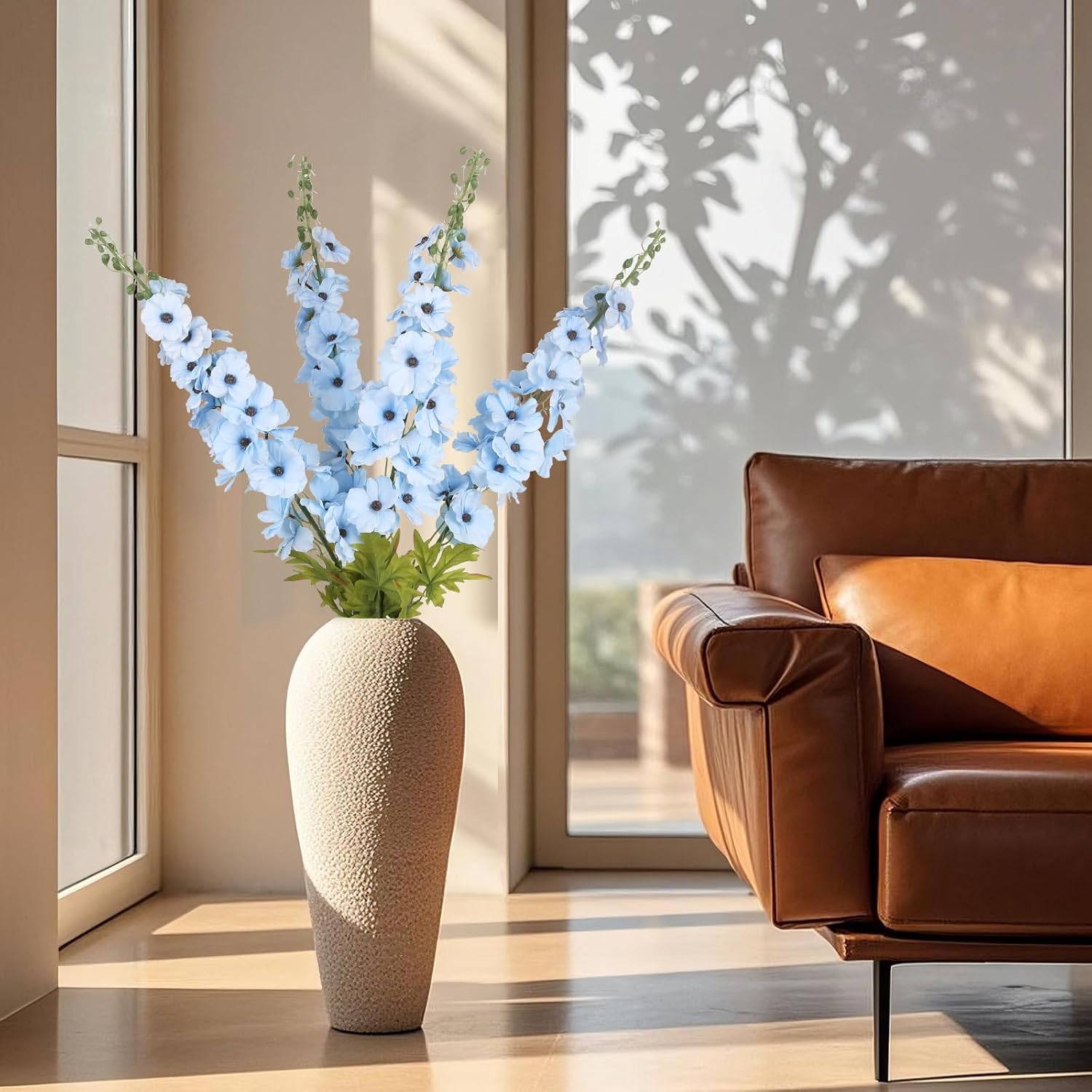 42'' Long Stem Blue Delphinium Artificial Flowers for Tall Vases 4PCS Fake Hollyhock Silk Flowers Realistic Larkspur Faux Flowers for Home Wedding Table Decoration Floral Arrangements (Blue) - Image 2