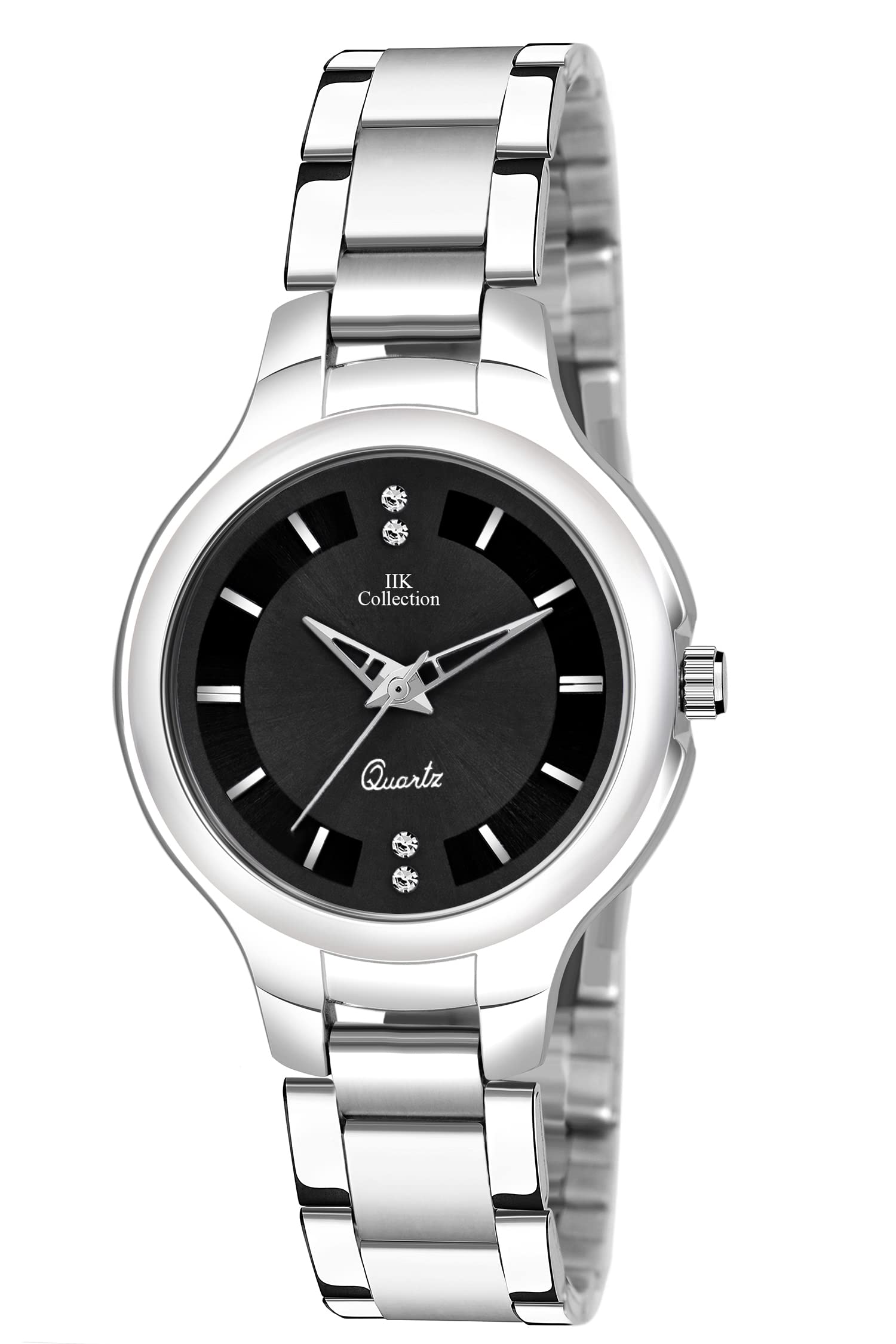 IIK COLLECTION Round Studded Dial, Analogue Quartz Movemnet Ladies Watch, Long Battery Life, Stainless Steel Adjustable Bracelet Chain Strap, Double Lock Clasp Safety Watches For Girls - Black (B09P1HNM2G) Amazon Price History, Amazon Price Tracker