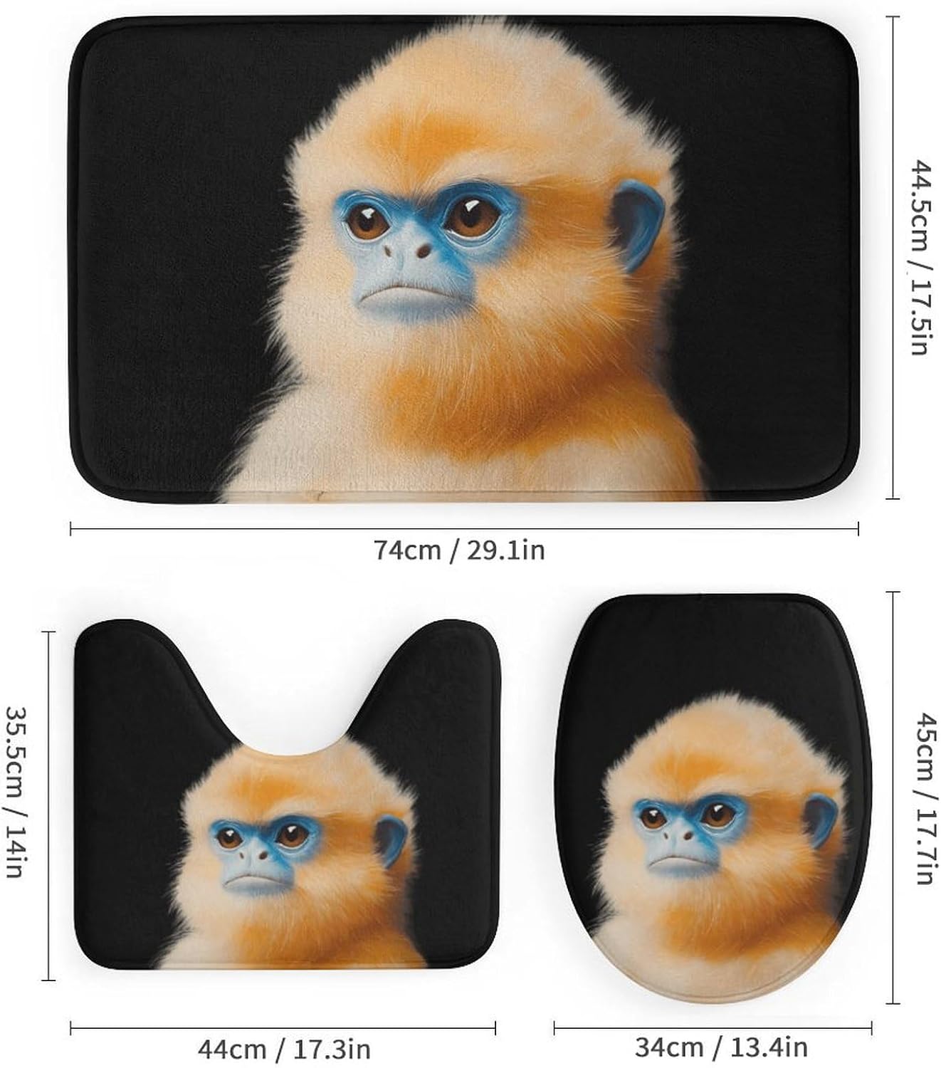 Snub Nosed Monkey Bathroom Sets with Shower Curtain and Rugs 4 Piece with U-Shaped Floor Mat Toilet Lid Cover