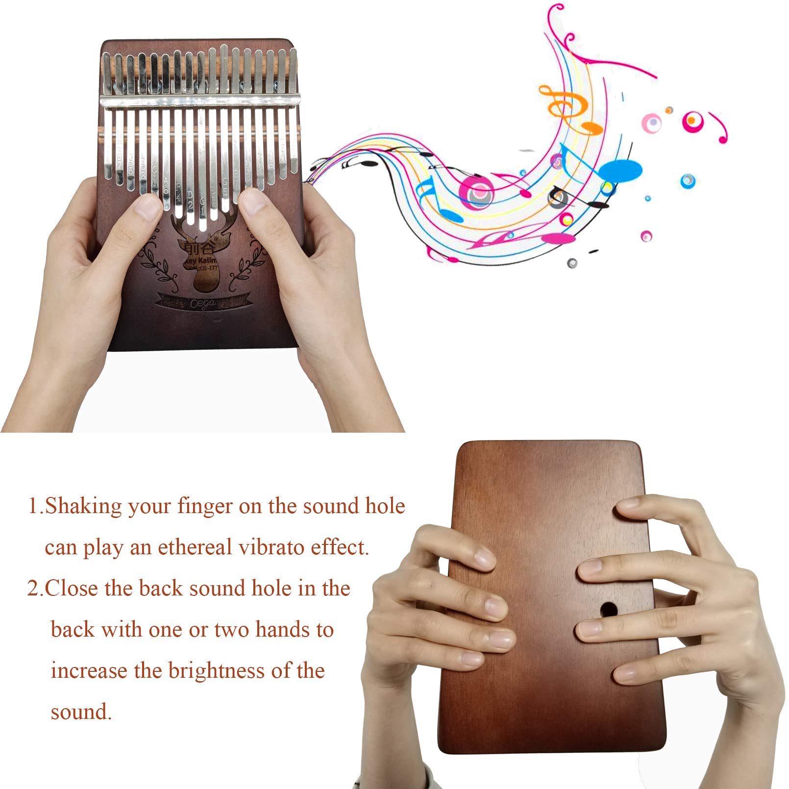 Kalimba 17 Clés Pouce Piano, avec instructions d'étude, Tuning Hammer, Portable sac, bois Acajou, Haute Qualité pour Les enfants adultes débutants, Cadeau Musical (Marron)