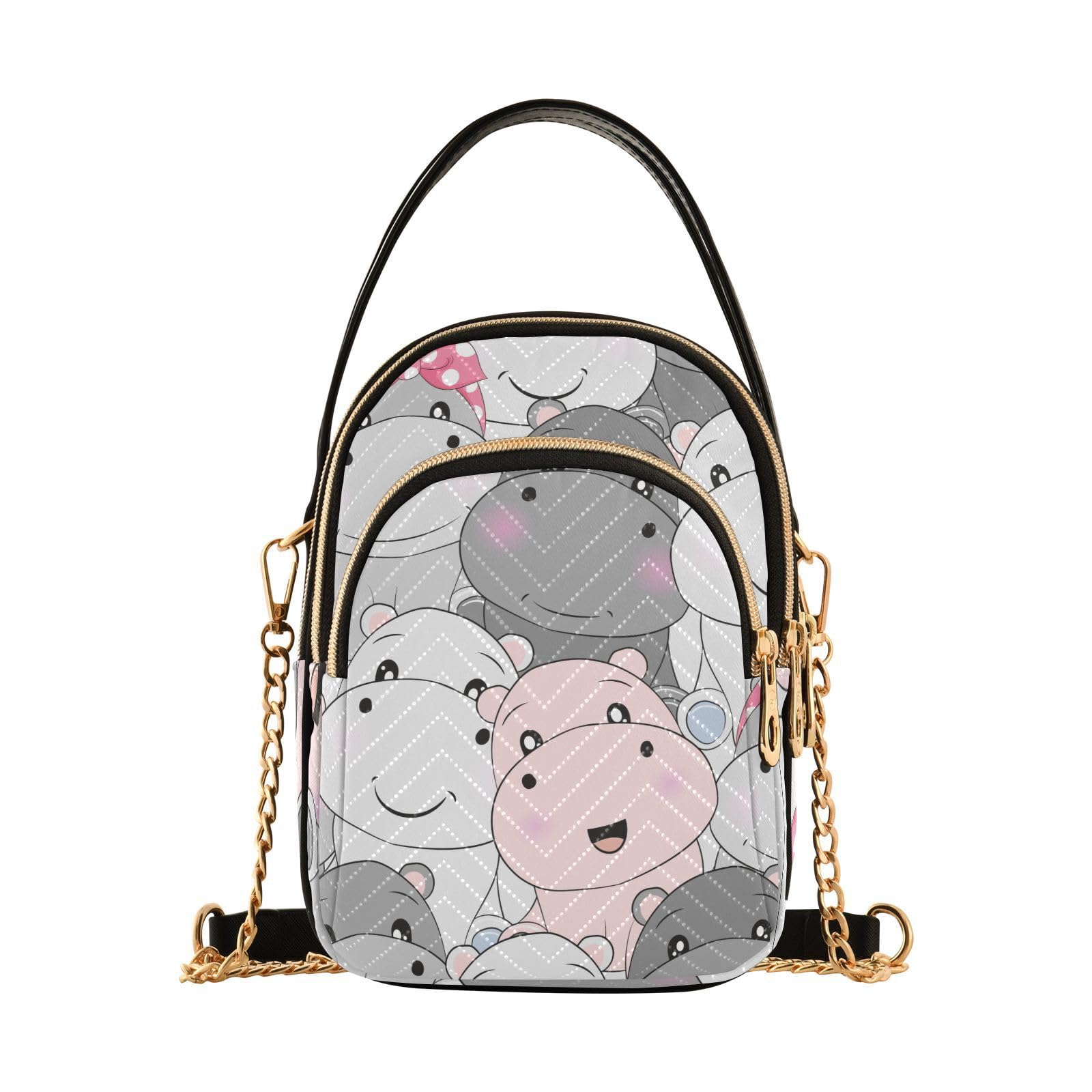 Krafig Cute Hippo Pattern Crossbody Bags for Women Detachable Strap Purses Travel Handbags Shoulder Bag