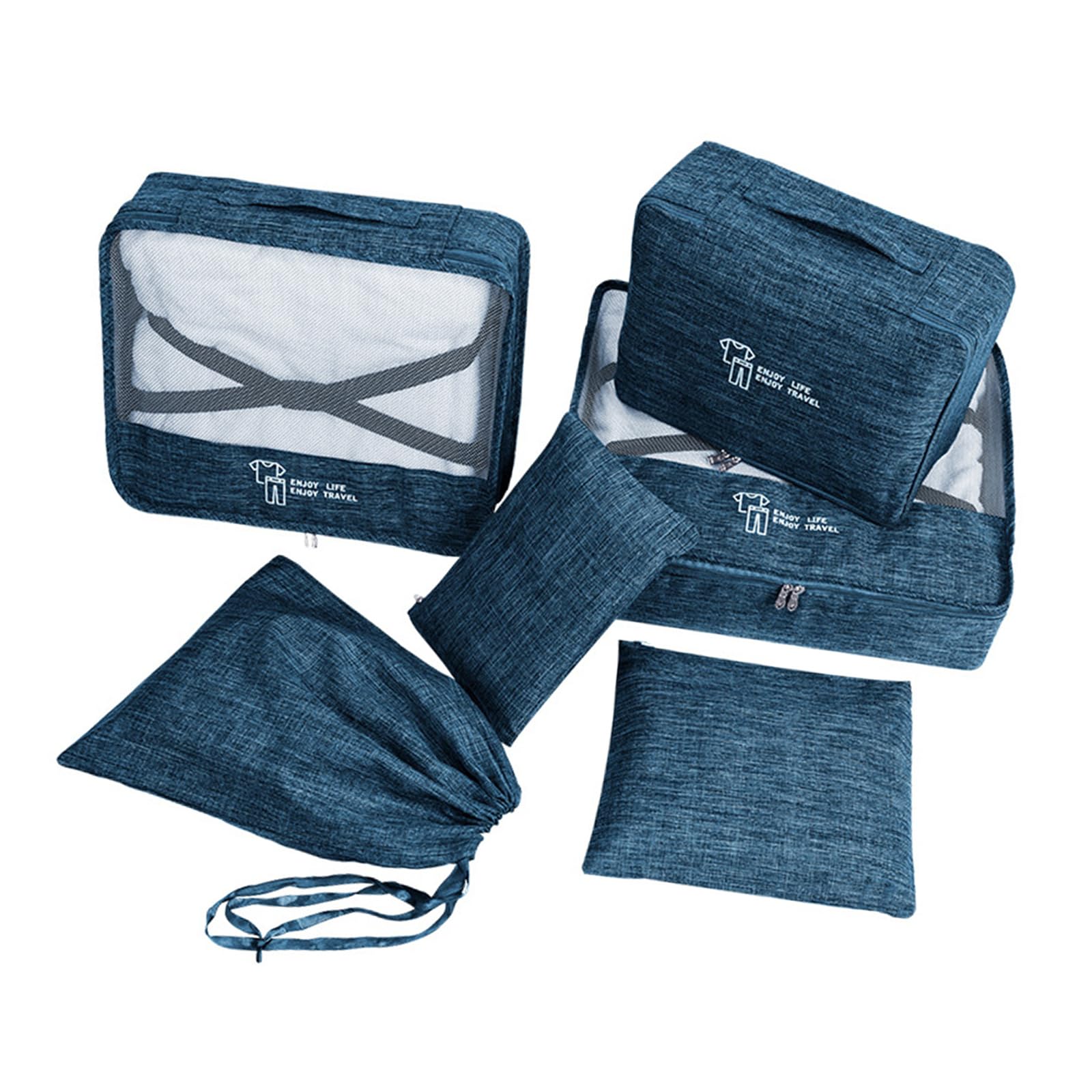 Set 6 Cubi Da Imballaggio In Tessuto Navy - Organizer Per Valigie Da Viaggio - Impermeabili E Leggeri