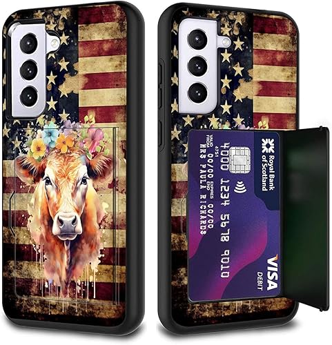 Miniatura 8 de Funda diseñada para Galaxy S24 FE, tarjetero para tarjetas de crédito, protección híbrida de doble capa a prueba de golpes con función de atril para