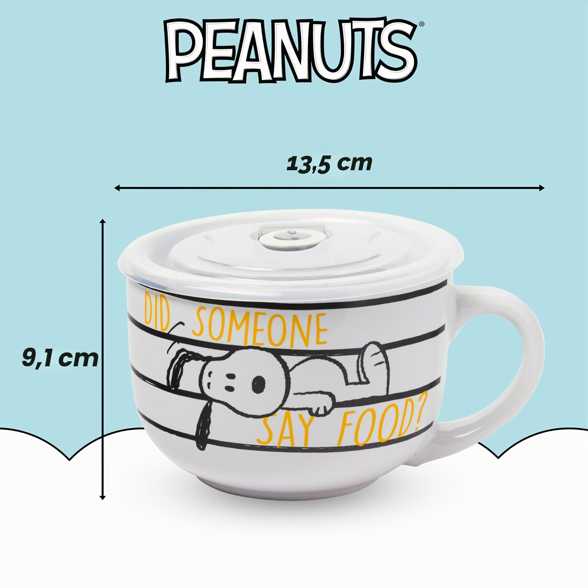 Silver Buffalo Peanuts Snoopy and Woodstock Suppentasse aus Keramik mit belüftetem Kunststoffdeckel, 680 ml | Woodstock mit belüftetem Kunststoffdeckel, 0,71 Liter
