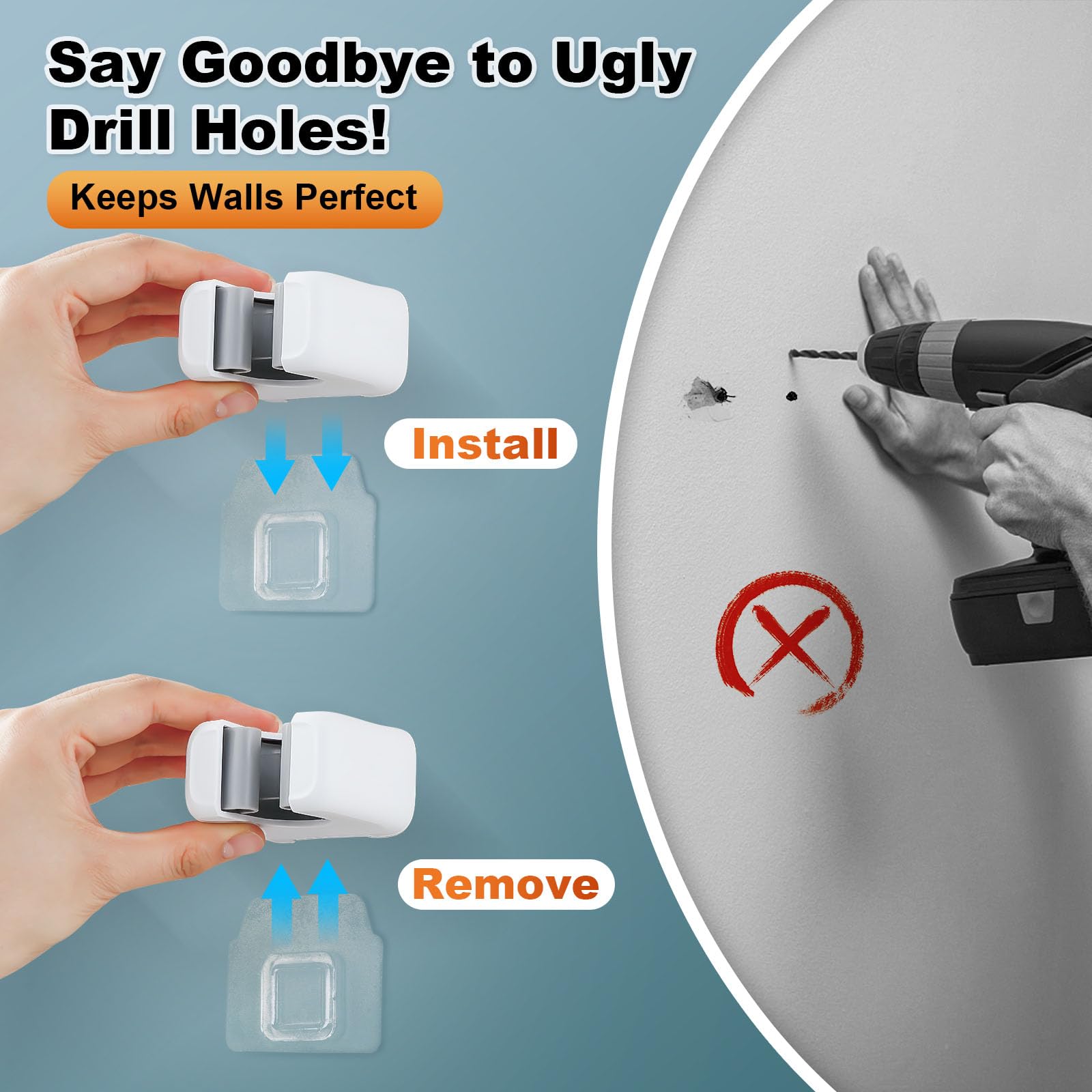 Mop & Broom Wall Mount - No Drill Storage -3