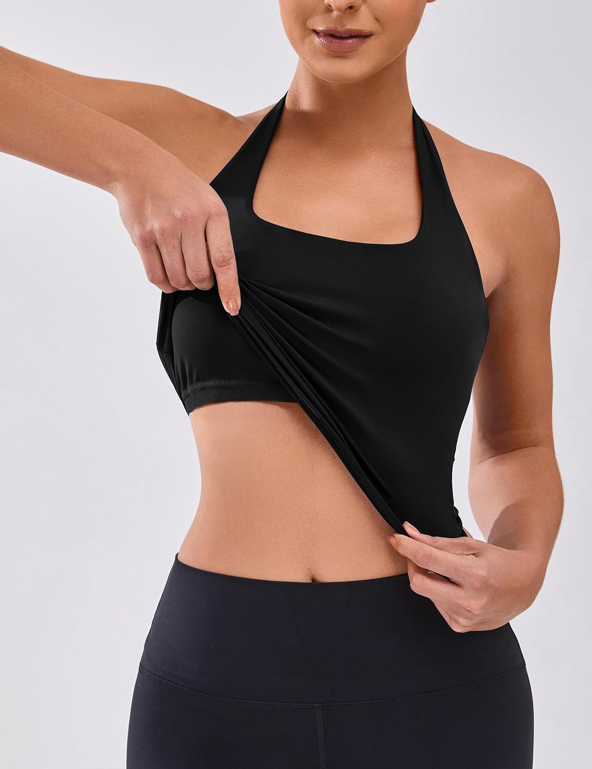 BMJL Womens Halter Built in Bra Workout Sports Tank Tops Buttery Longline Stappy Gym Crop Tops - Image 2