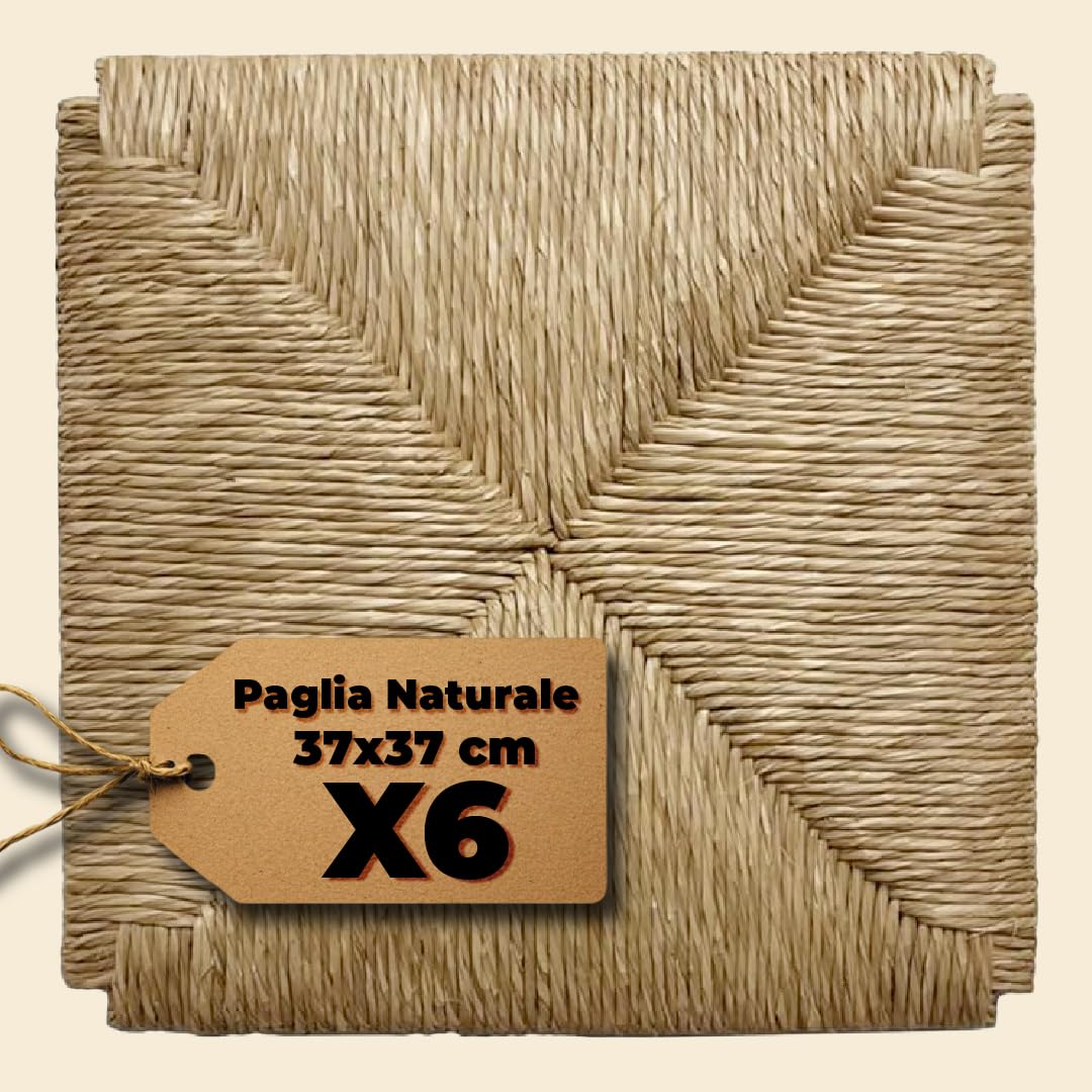 Set da 6 Sedute in paglia 37x37cm con ANGOLI, mod. 998 - SIGFRIDO, Sedile di ricambio per sedie rustiche da casa e ristoranti, Fondo, Telaio, Sedile resistente e robusto (6)