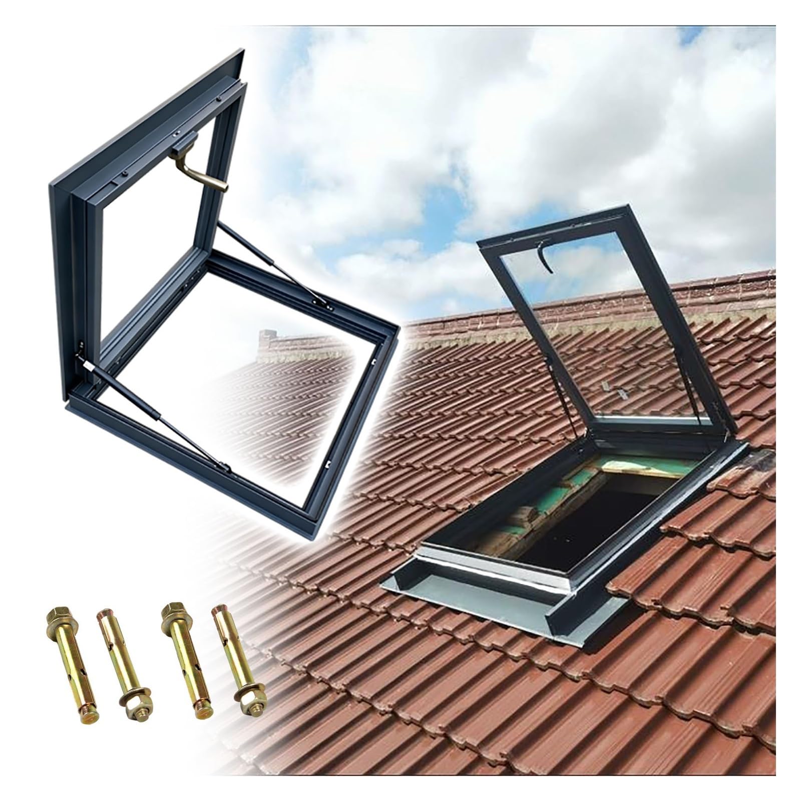 JYHHCYS Architectural Roof Hatch Skylight, Sloped Flat Roof Skylight Cover for Roof, Attic, Basement, Sun Room, Aluminum Alloy Frame with Double Glazed Glass(800x800mm)