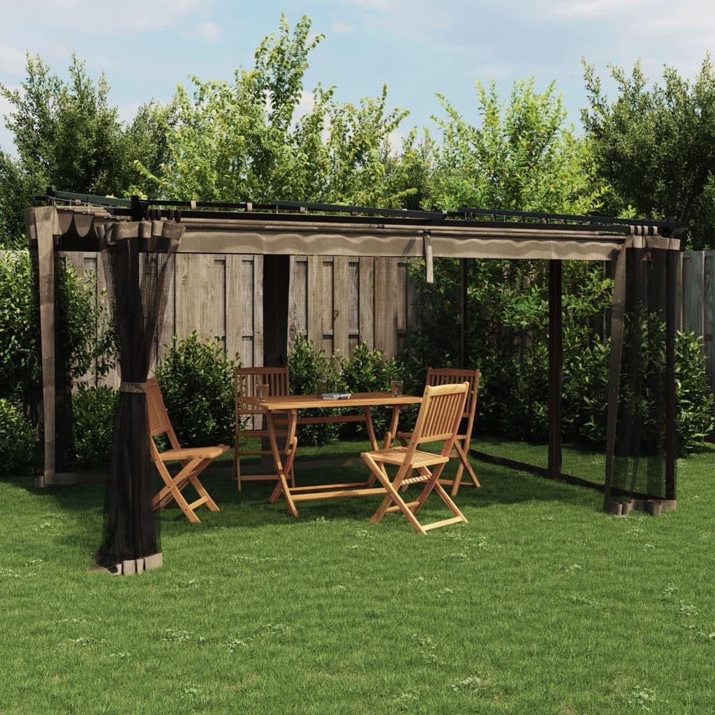 vidaXL Gazebo con Pareti in Rete Tortora 4x3 m in Acciaio