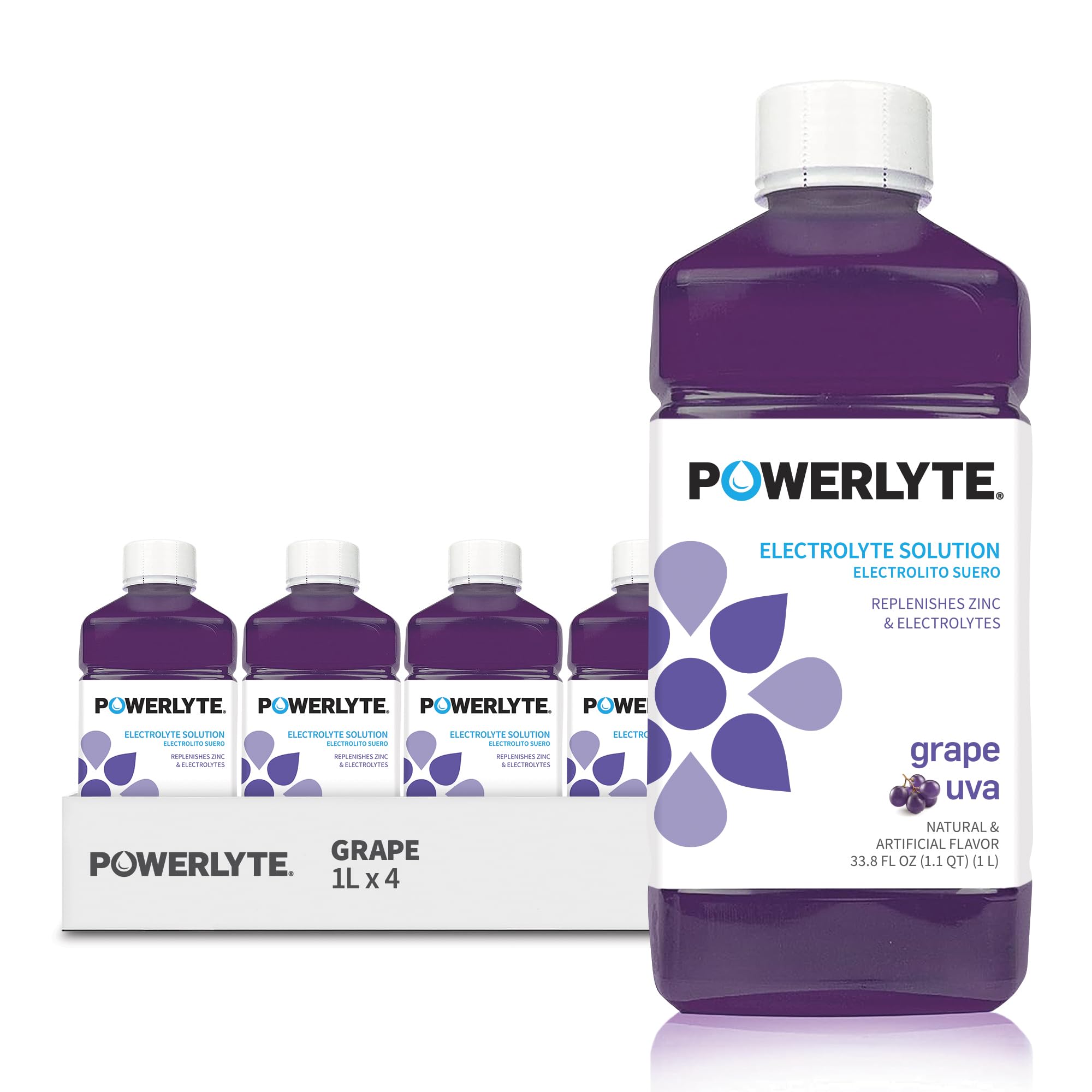 POWERLYTE Sport Hydration Electrolyte Solution Drink for Rehydration | Grape | 1 Liter | 4-Pack