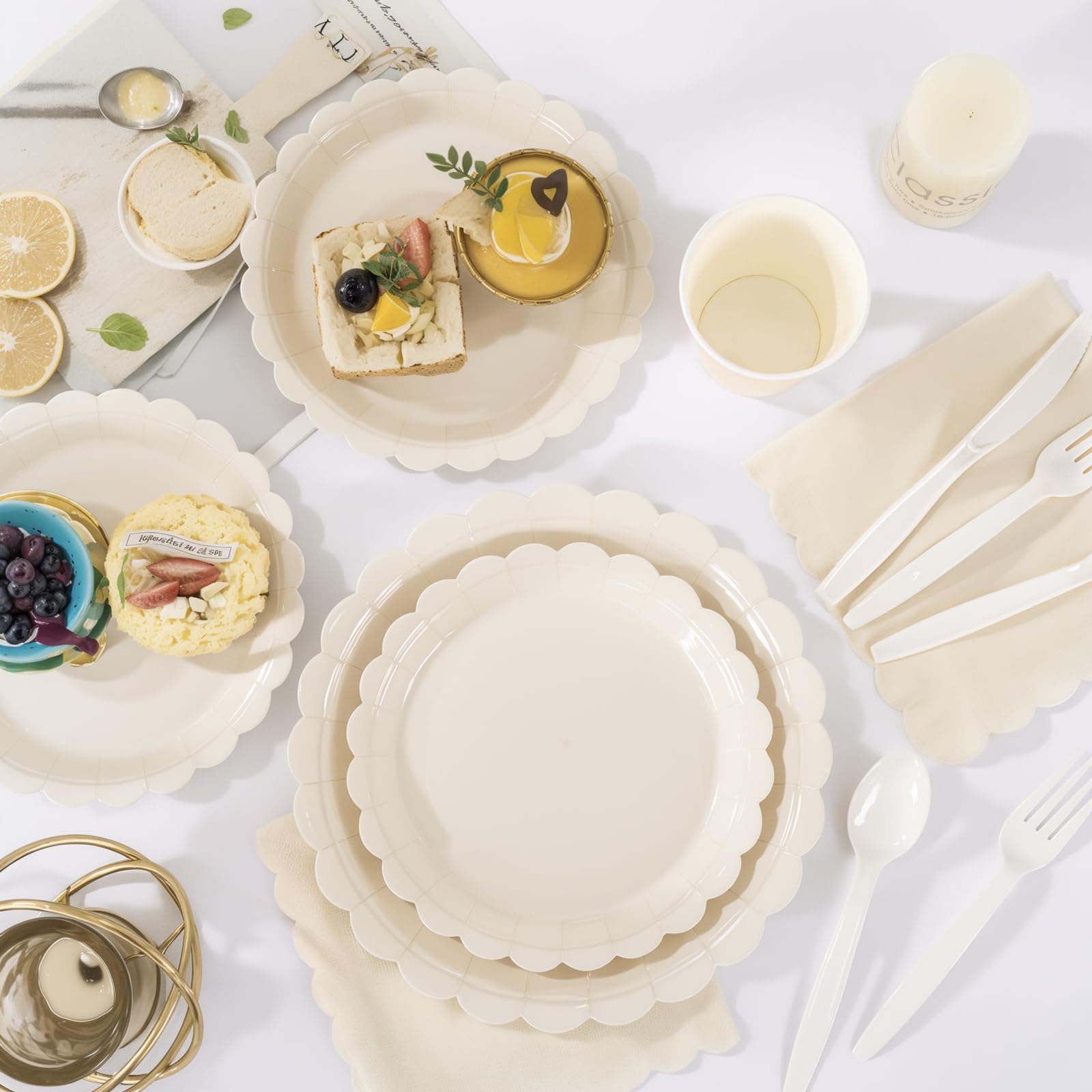 Ivory Paper Plates & Napkins - 50 Guest Party Set -6