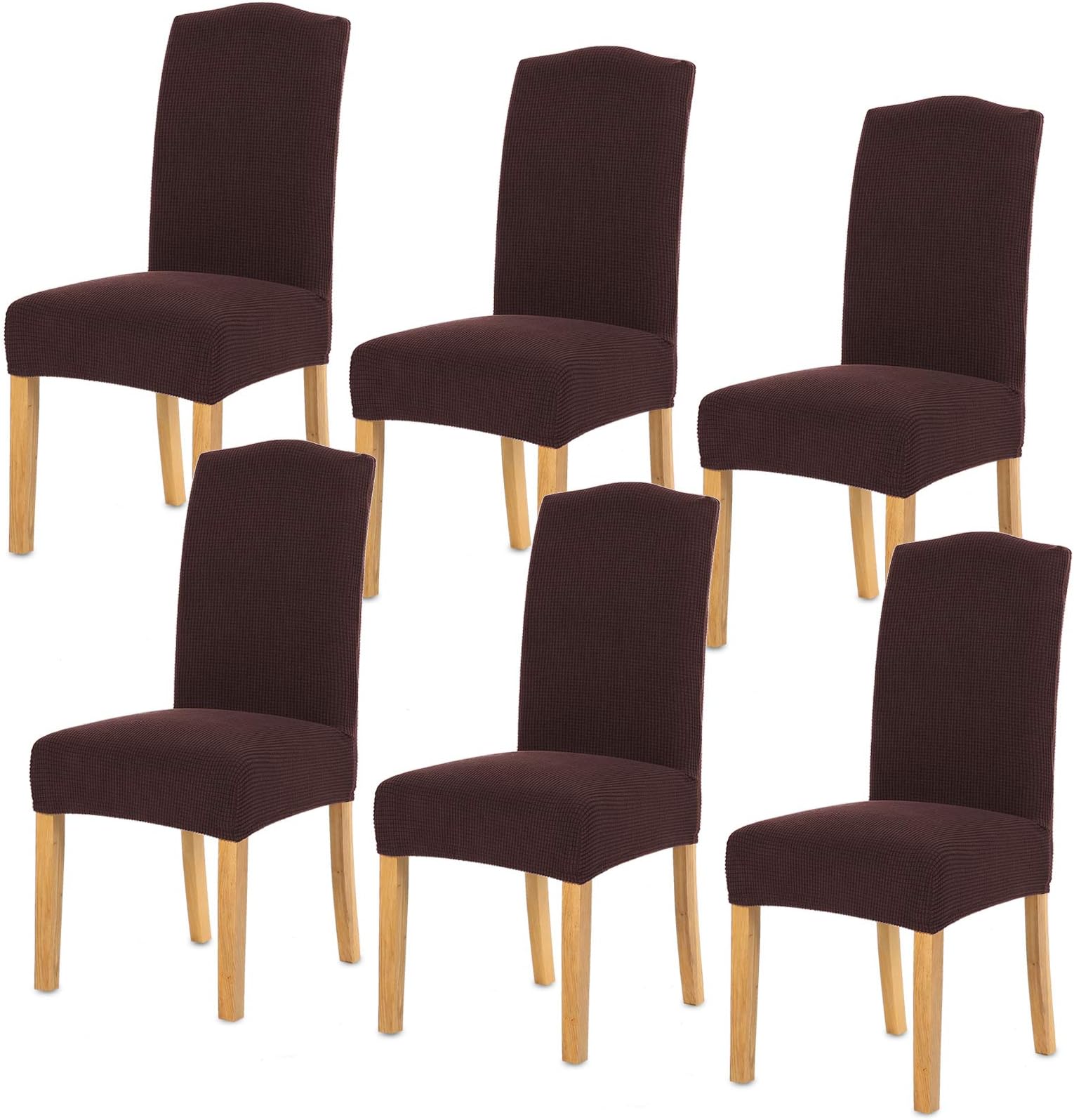 TIANSHU Stretch Chair Covers for Dining Room Set of 6, Dining Room Chair Covers for Home Decor, Removable Dining Chair Cover Antislip Kitchen Chair Cover Parson Chair Slipcover (6 Pack, Chocolate)