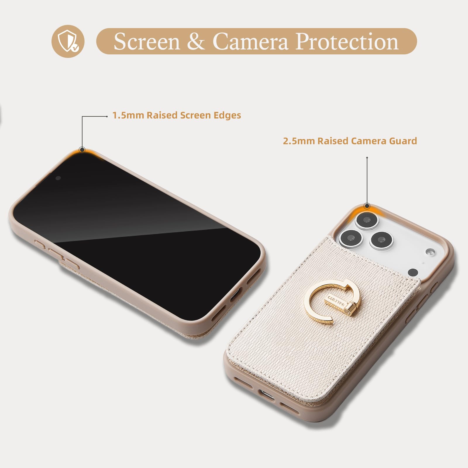 CUSTYPE Custodia a portafoglio per iPhone 2026 (16 cm) Porta carte e | 4 slot per carte di credito, impugnatura ad anello, doppia chiusura a scatto, custodia protettiva in pelle PU per donne e