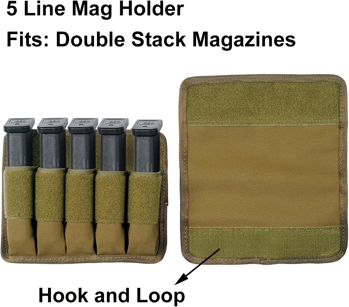 Tactical Pistol Magazine Storage Pouch,Line Magazine Pouch,Molle Mag Pouch with Removeable Flaps,Ammo Mag Holder Fits Most Single and Double Magazines
