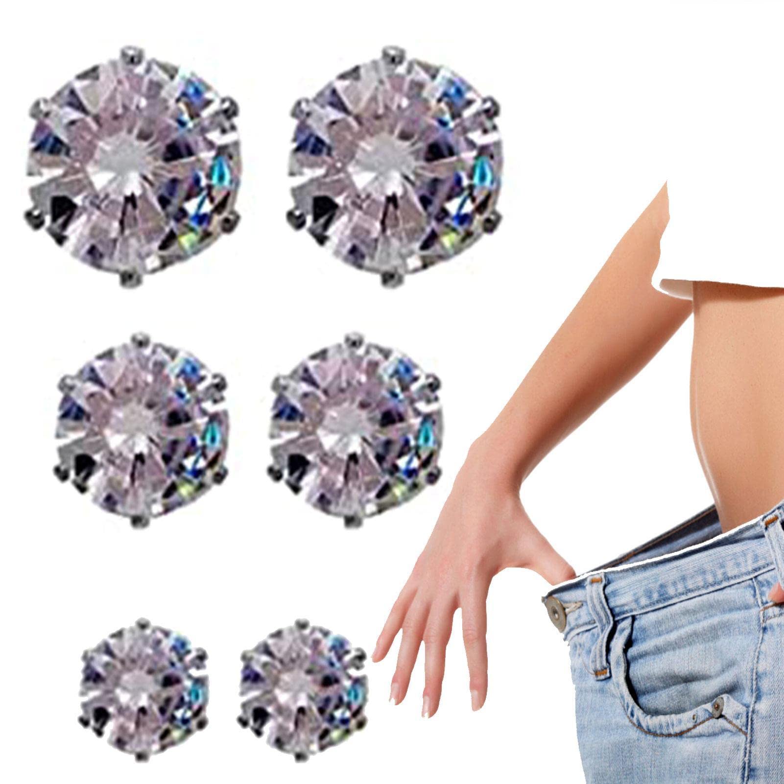 Generic2 Pcs Magnetic Earrings for Weight Loss Women - 3 Pairs Ear Cuff Clip - Non-piercing Fake Stud Earrings Set, Needle Press Earrings Studs for Women Men