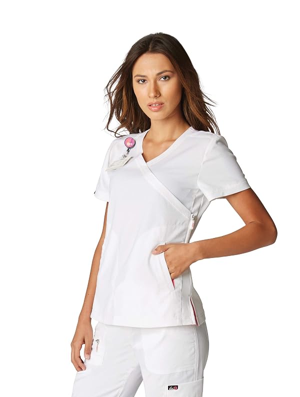 KOI Lite Women's Philosophy Mock-Wrap Scrub Top, 3 Pockets, Lightweight Stretch Fabric White Medium by KOI - Used condition - US$31.52
