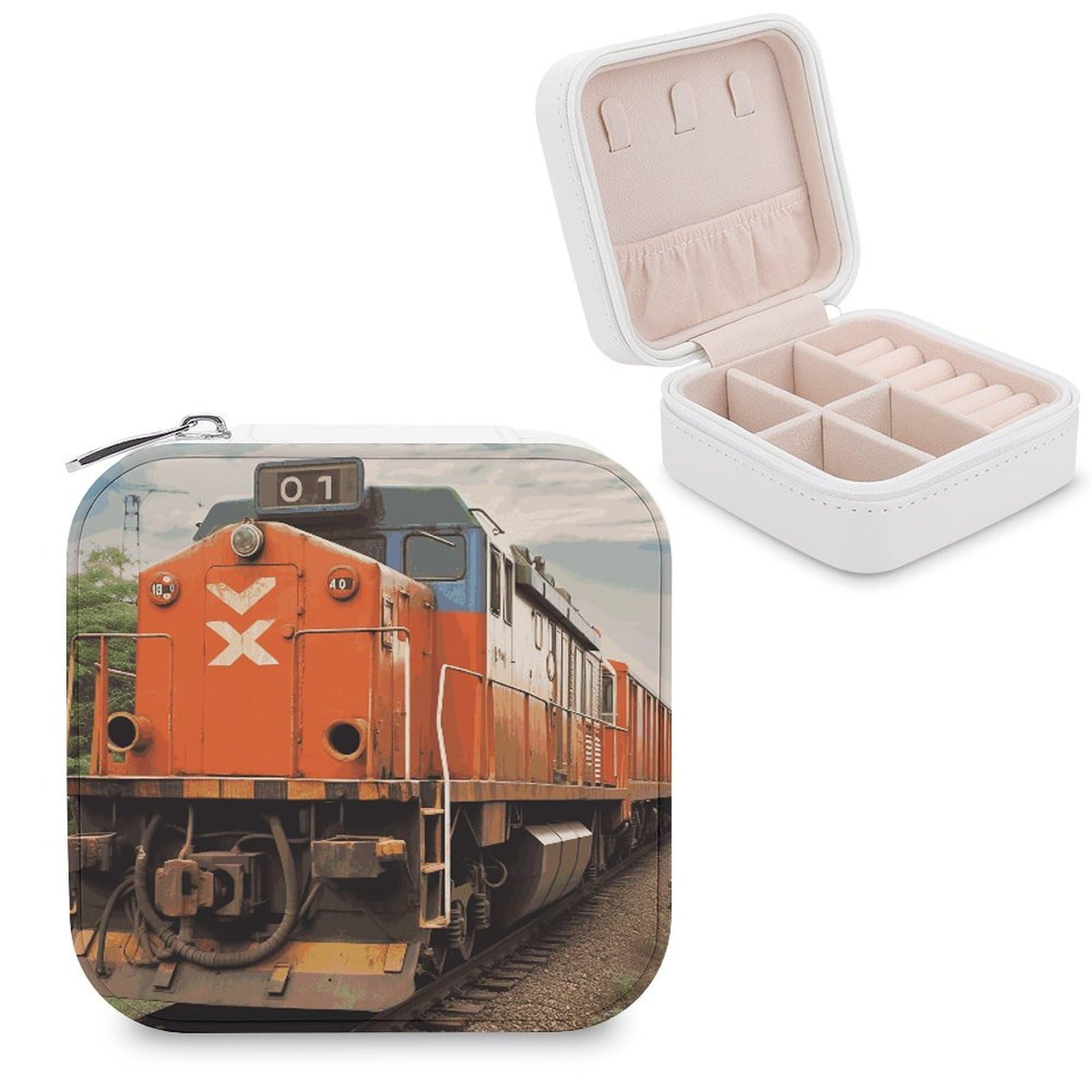 MUSM Train Travel Jewelry Case Personalized PU Leather Jewelry Boxes for Women Small Portable Jewelry Organizer Box Cute Trinket Box for Necklaces Rings Earrings & Gifts