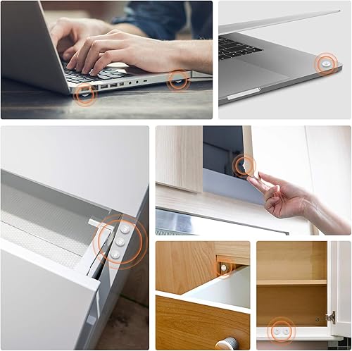 Miniatura 7 de Parachoques para puerta de gabinete, 100 piezas de almohadillas de goma autoadhesivas con amortiguación de sonido, puntos circulares de doble