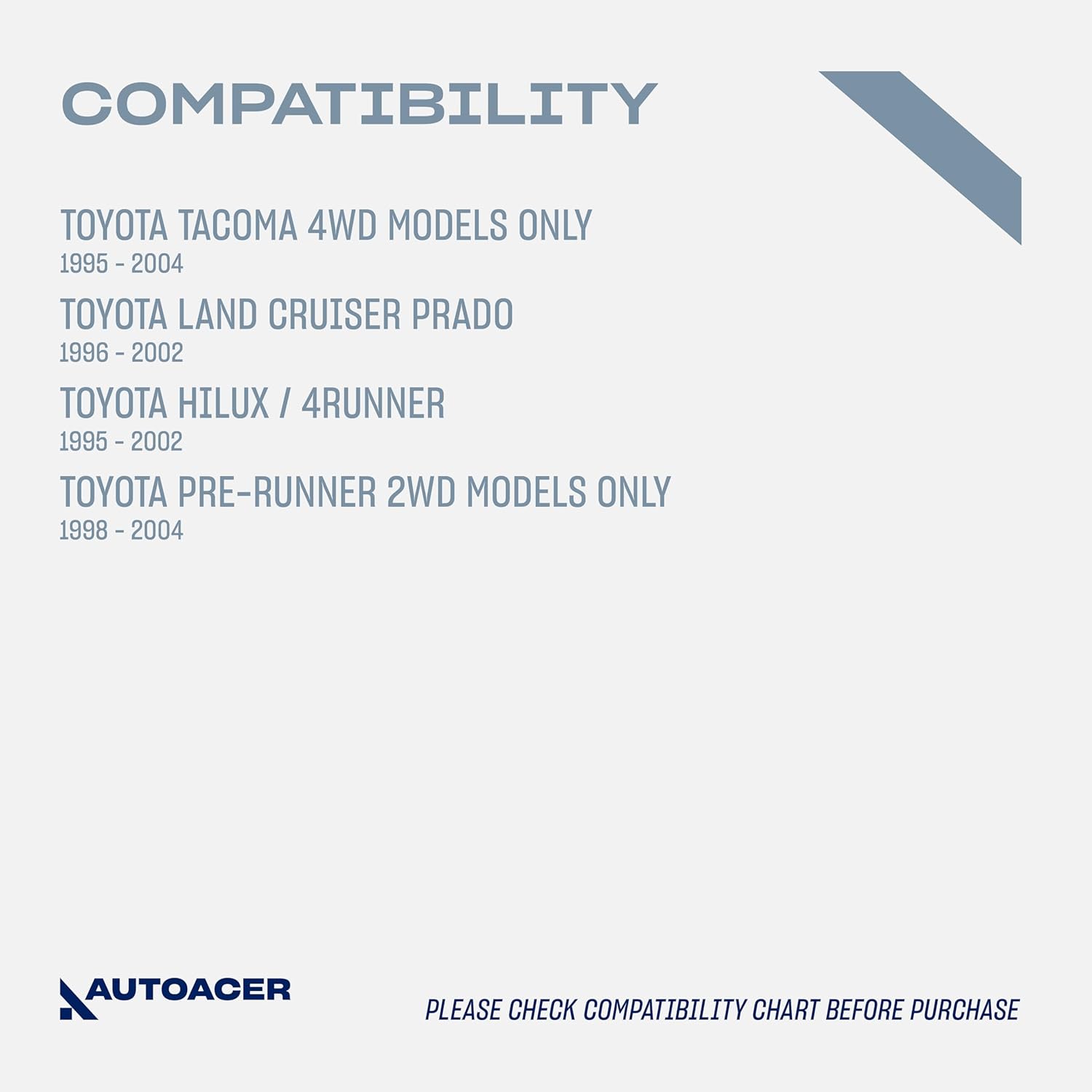 Complete Front Upper & Lower Control Arm Bushing Kit, 8-Pcs (Left & Right), Fits Tacoma 1995-2004 4WD, Tacoma PreRunner 1998-2004 2WD, Hilux / 4Runner 1995-2002, Land Cruiser Prado 1996-2002