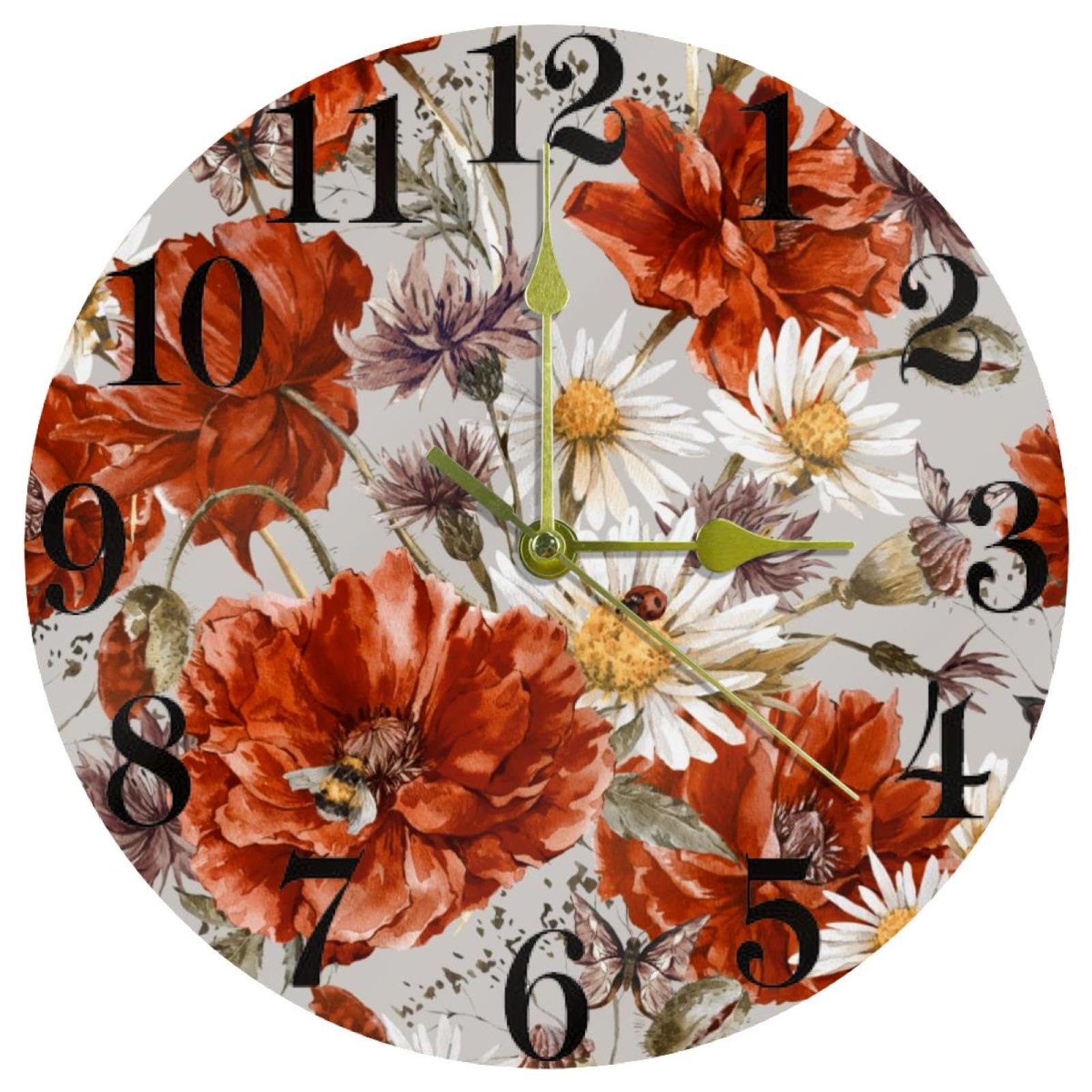 Horloge murale coquelicot rouge : l'histoire d'un jardin poétique sans le bruit du temps