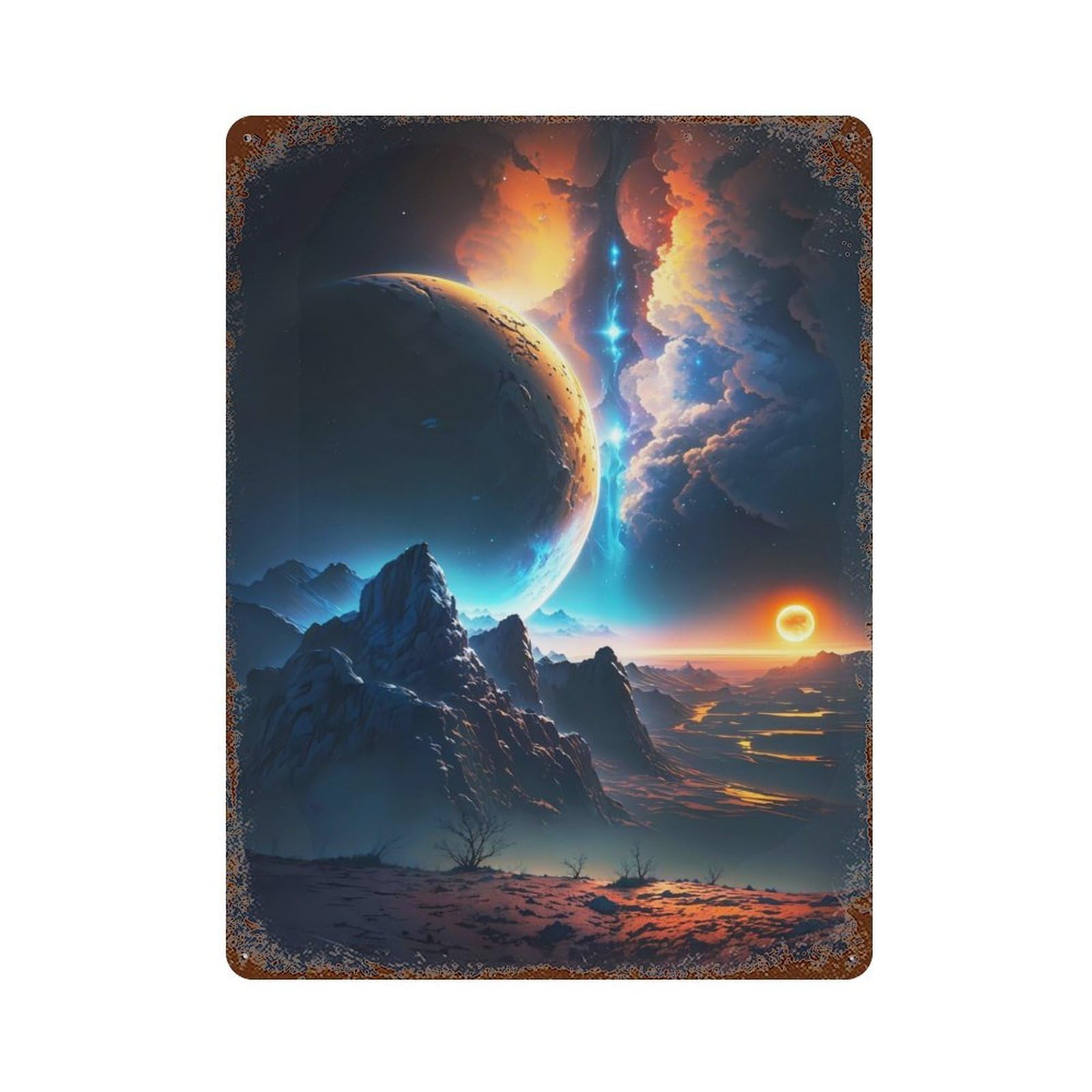 Ethereal Twilight Peaks Vintage Wall Sign 15.7"x11.8", Rust Effect Metal Decor for Patio, Garden Room And Bar Decor