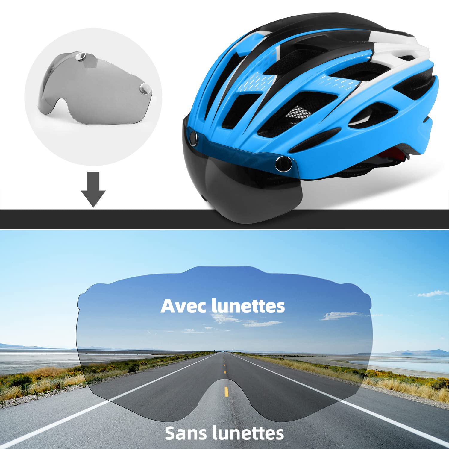 Shinmax Casque de Vélo LED Magnétique Sécurité Écran Amovible Visière Ski Snowboard NR-096