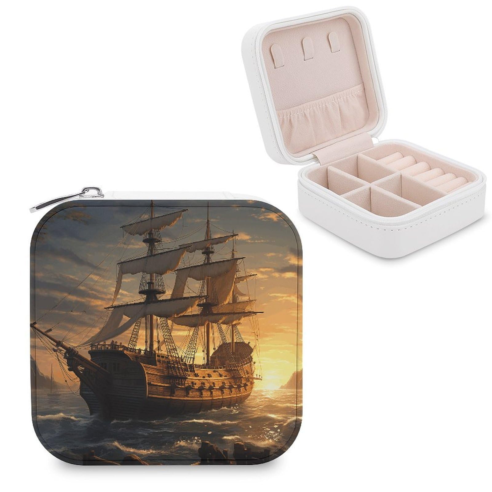 VstaDank Fantasy Pirate Ship Jewelry Box for Women Custom Travel Jewelry Case Personalized Travel Jewelry Boxes Small Portable Jewelry Organizer Box for Rings Necklaces Bracelets Earring