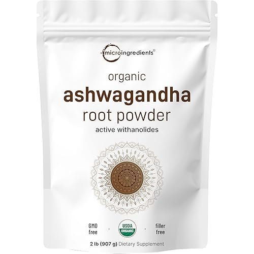 Micro Ingredients Organic Ashwagandha Root Powder | 2 Pound, No Filler, No Additives, Highly Purified | Active Withanolides, Adaptogenic Ayurvedic Herbal Supplements, No GMO, Gluten Free, India Origin