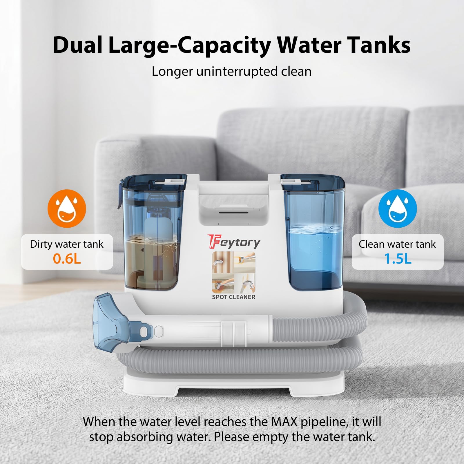 Máquina limpiadora portátil de alfombras y tapicería, potente removedor de manchas de succión de 500 W con tanques de agua duales, 2 cepillos de limpieza para sofá, alfombra, colchón, asiento de coche
