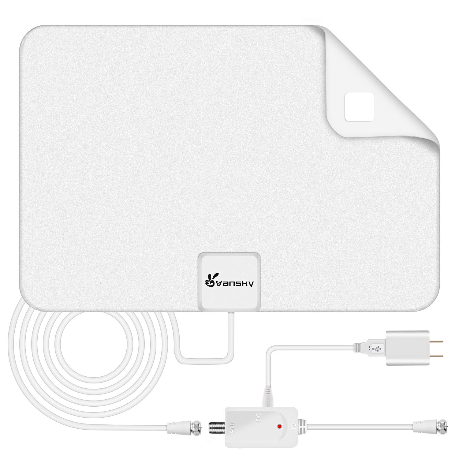 Vansky TV Antenna - HD Amplified Digital HDTV Antenna 65-90 Mile w/Local Broadcast 4K VHF UHF Signal Channels for All TVs with Detachable Amplifier - 16.5feet Coax Cable