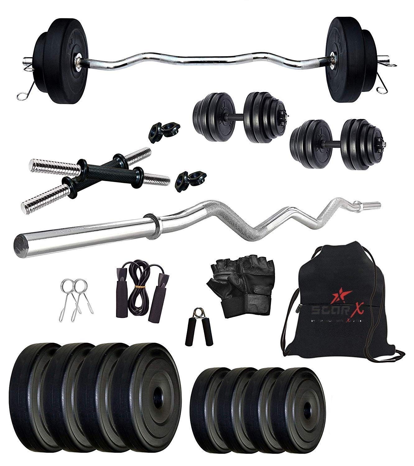 StarX 16KG PVC Home Gym Combo with 3ft Curl Rod, 2kg x 8 Plates, Accessories