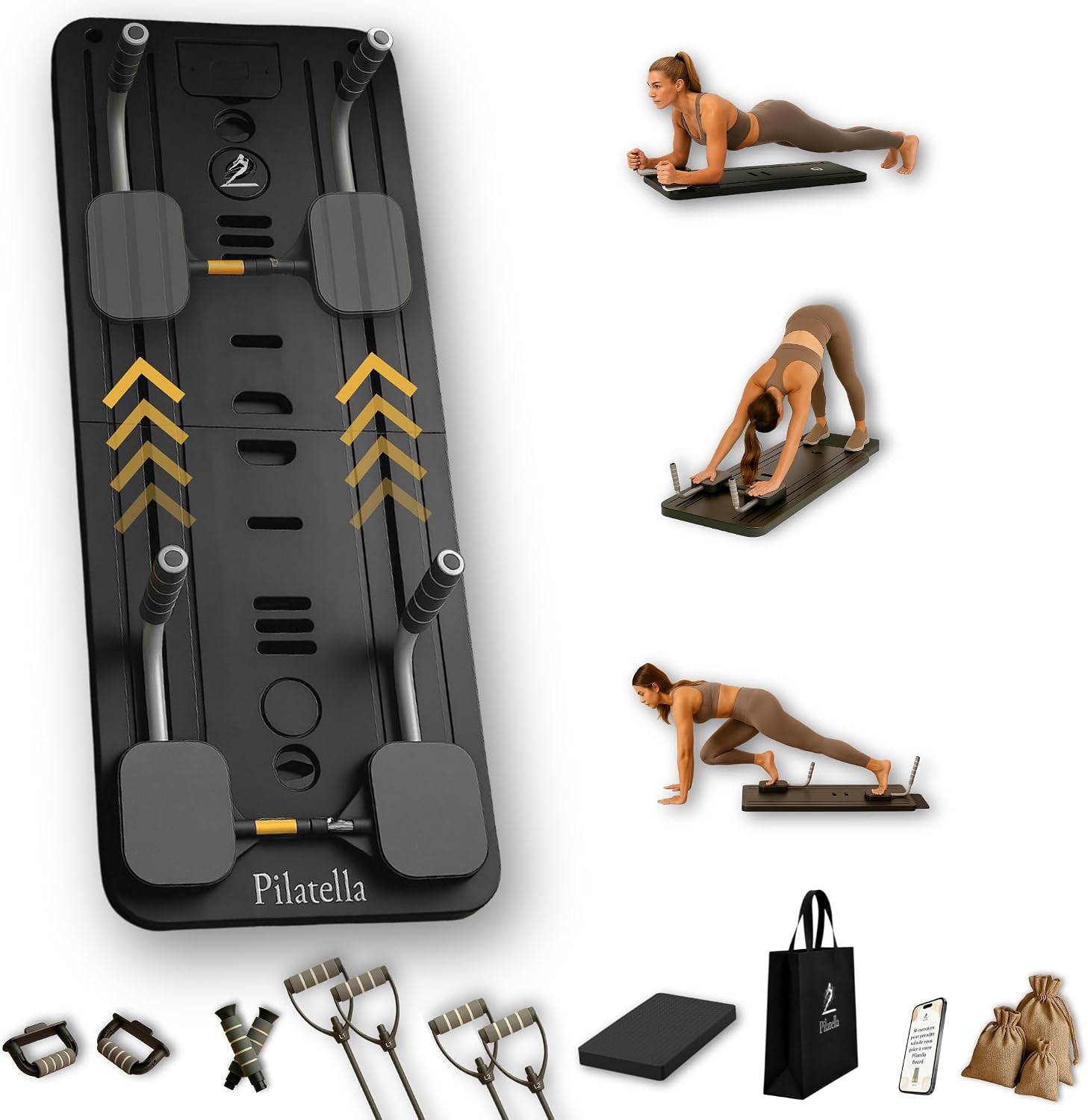 Pilates Reformer Foldable 5-in-1 Mini Pilates Board for Home Reformer Pilates Machine Multifunctional Sports Home Pilates Board Premium Black + E-Book 10 Exercises 2026