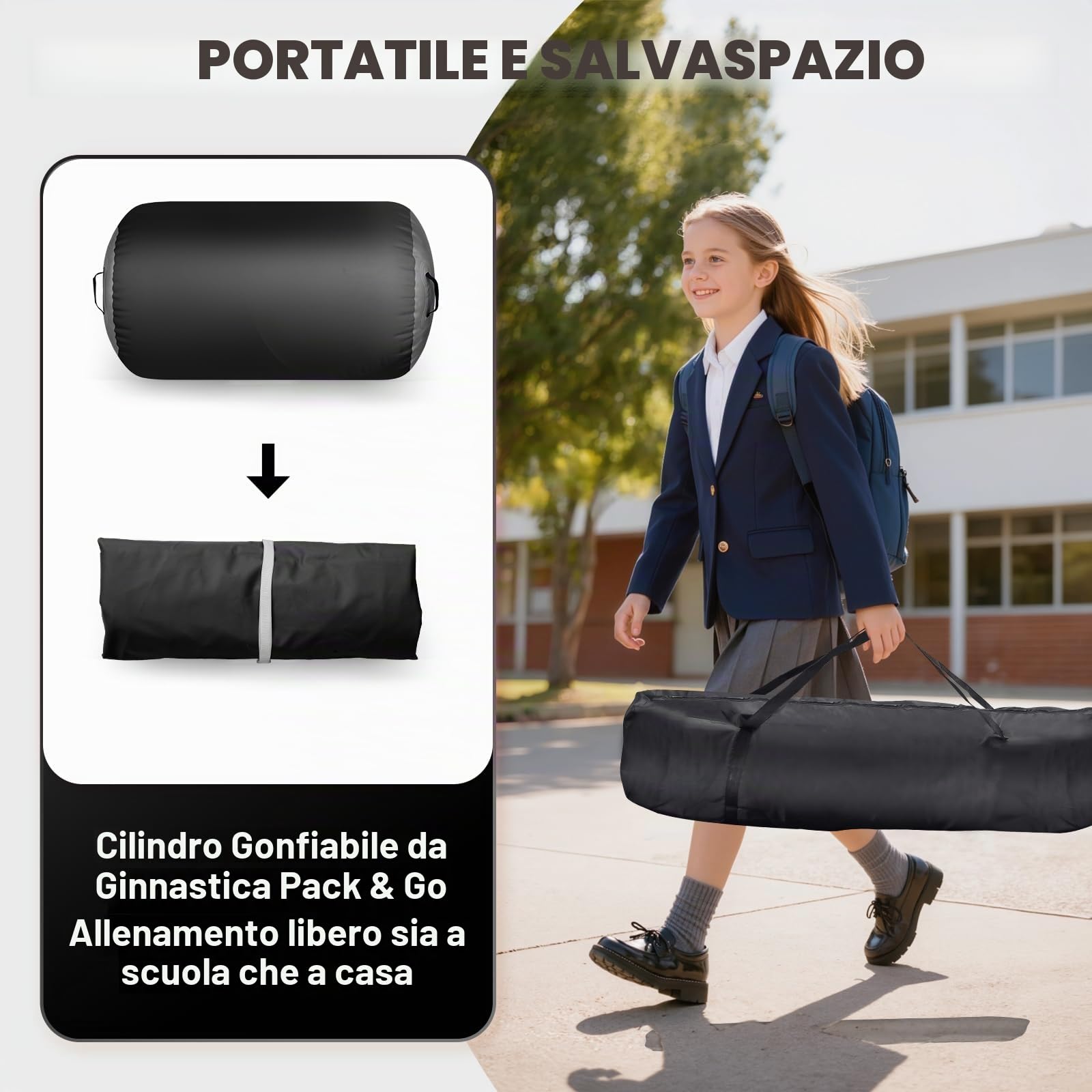 air roll ginnastica artistica con air roller,Tappeto da ginnastica da 10 cm premium con pompa ad aria | Pista per tumbling resistente 3 m/4 m con rullo gonfiabile 100x60 cm