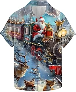 Generic Men\'s Ugly Christmas Shirt Santa Claus Reindeer T Shirt Christmas Tree Snowman XmasT-Shirts Short Sleeve Shirts Button Up Tops Hawaiian Sweatshirts Pullover Lightweight Shirt Party Tshirt Gift for Men