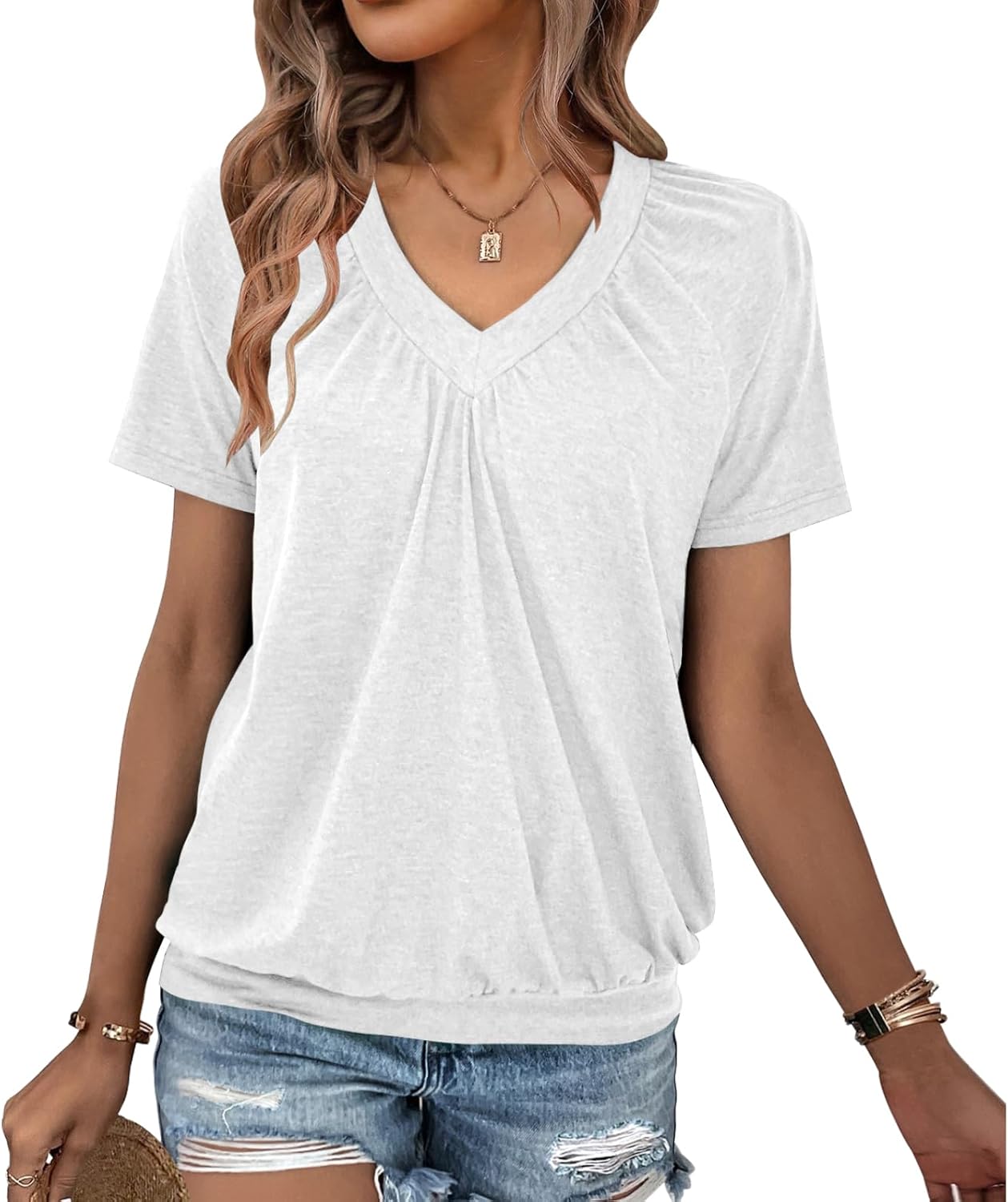 2 Pack Summer Tops for Women V Neck Shorts Sleeve Casual Ruched Tops Women T Shirts Clothes Trendy 2026 - Image 4