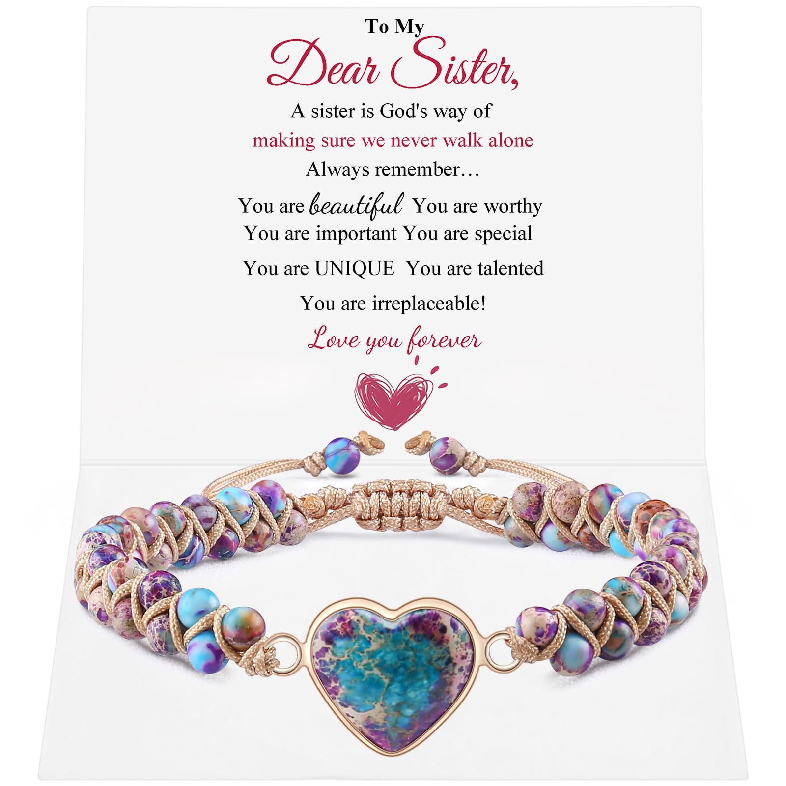 Jasper Heart Bracelet Adjustable Imperial Stone Beaded Braided Handmade Bracelet for Women Birthday Anniversary Mothers Day Christmas Graduation