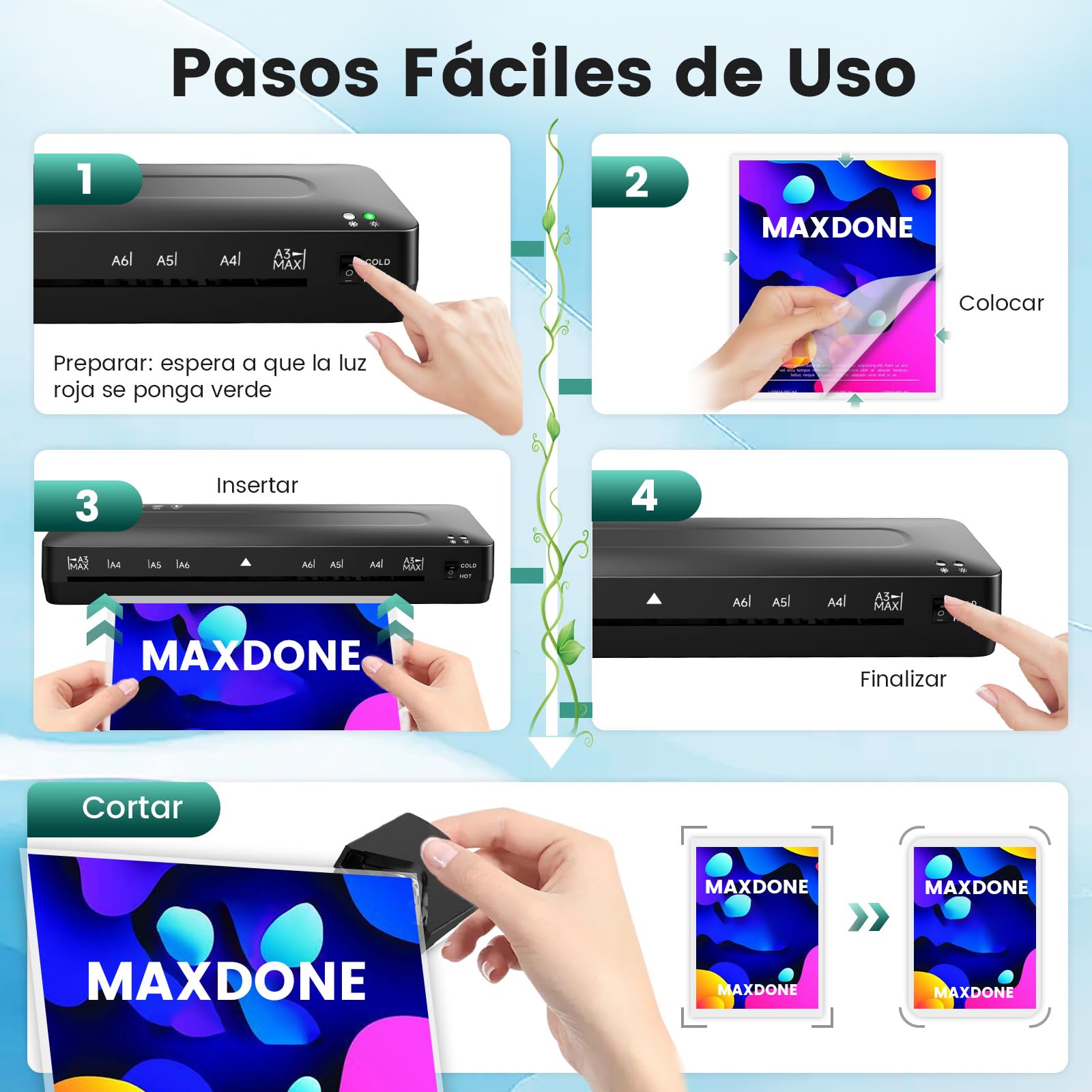 Plastificadora A3 Máquina de Laminadora - 5 en 1 Plastificadora A3 y A4 con Guillotina A3 A4 A5 A6 en A3 Plastificadora Modo Frío y Caliente, Redondeador de Esquina y Bolsas para Colegio Oficina Hogar