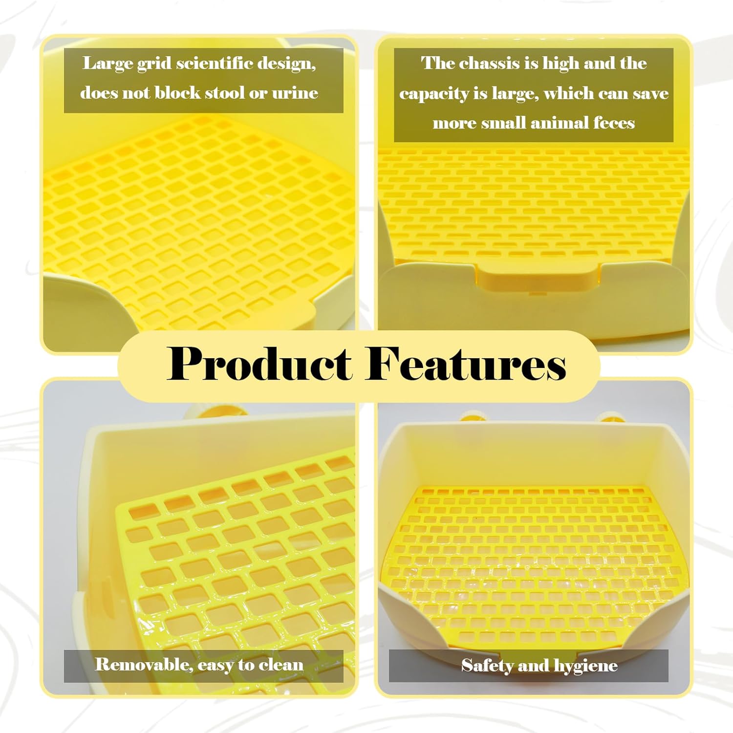 15.1"X11.0" Large Rabbit Litter Box,Plastic Square Rabbits Potty Trainer with Bigger Pan Bunny Corner Toilet Box with Small Animal Disposable Liner for Guinea Pigs Hamster Chinchilla(Yellow)