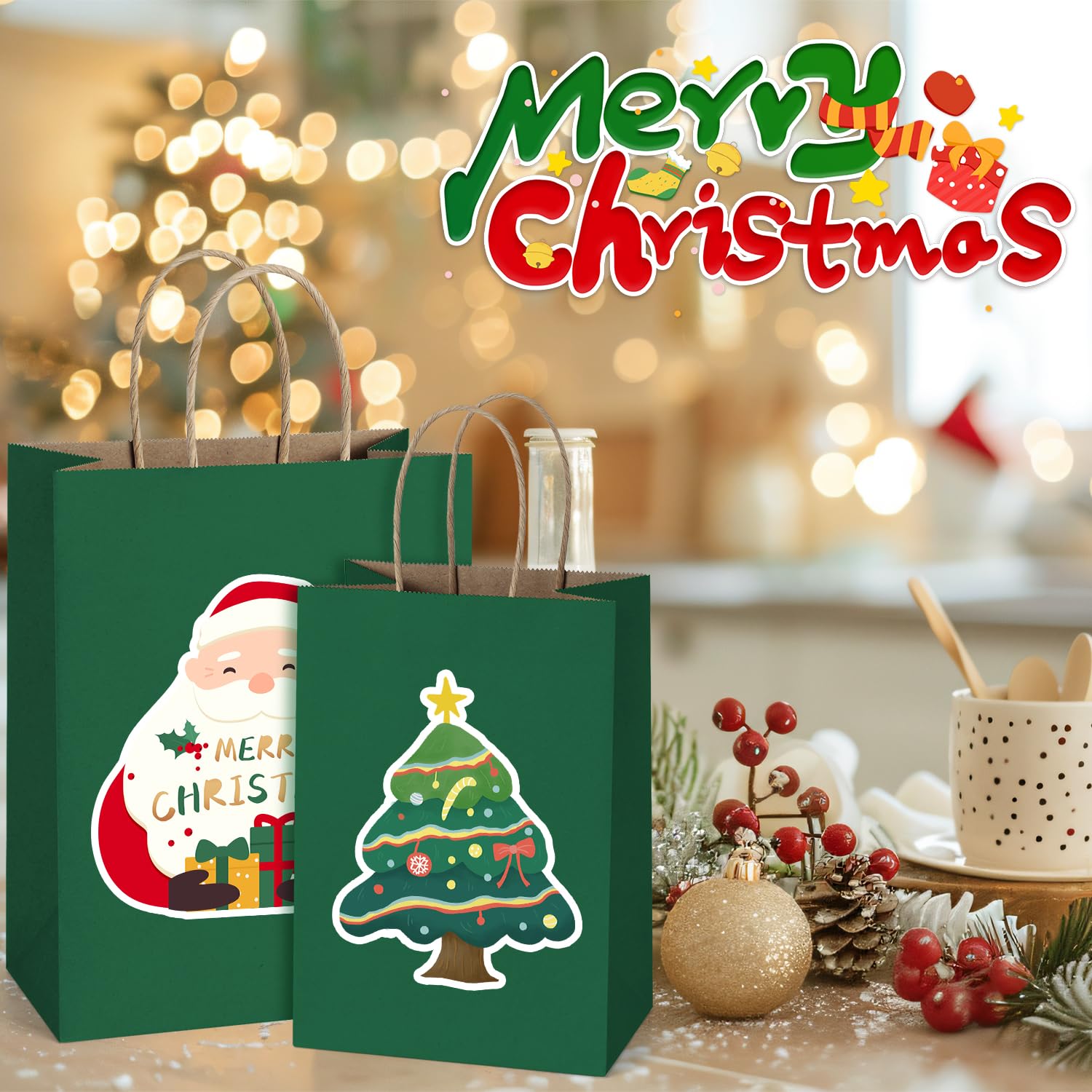 BagDream Forest Green Paper Bags with Handles Bulk 10x5x13 Inch 50Pcs Large Kraft Paper Gift Bags for Christmas, Thanksgiving, Outings, Craft, Retail, Grocery, Shopping, Recyclable