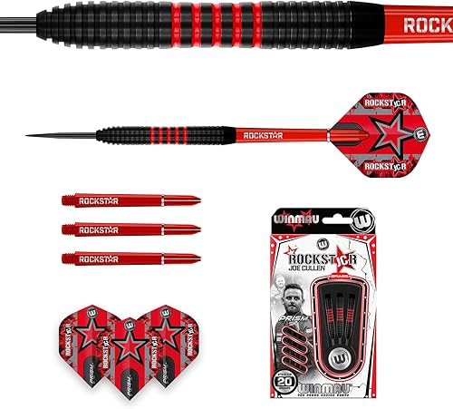 Miniatura 5 de Winmau Joe Cullen The Rockstar - Juego de dardos profesionales de latón de 0.71 oz con vuelos y tallos (ejes)