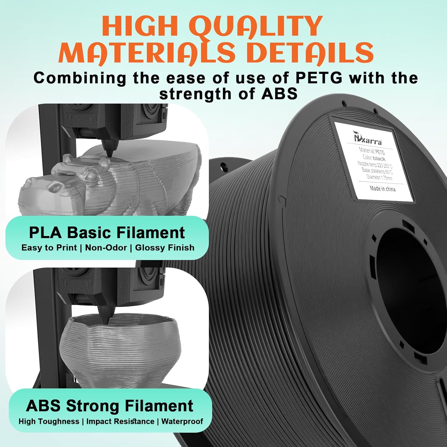 White 3D Printer Filament 1.75mm 3KG PETG Filament Strong Toughness 3D Filament for Printing Dimensional Accuracy +/- 0.02mm Fit Most FDM Printers