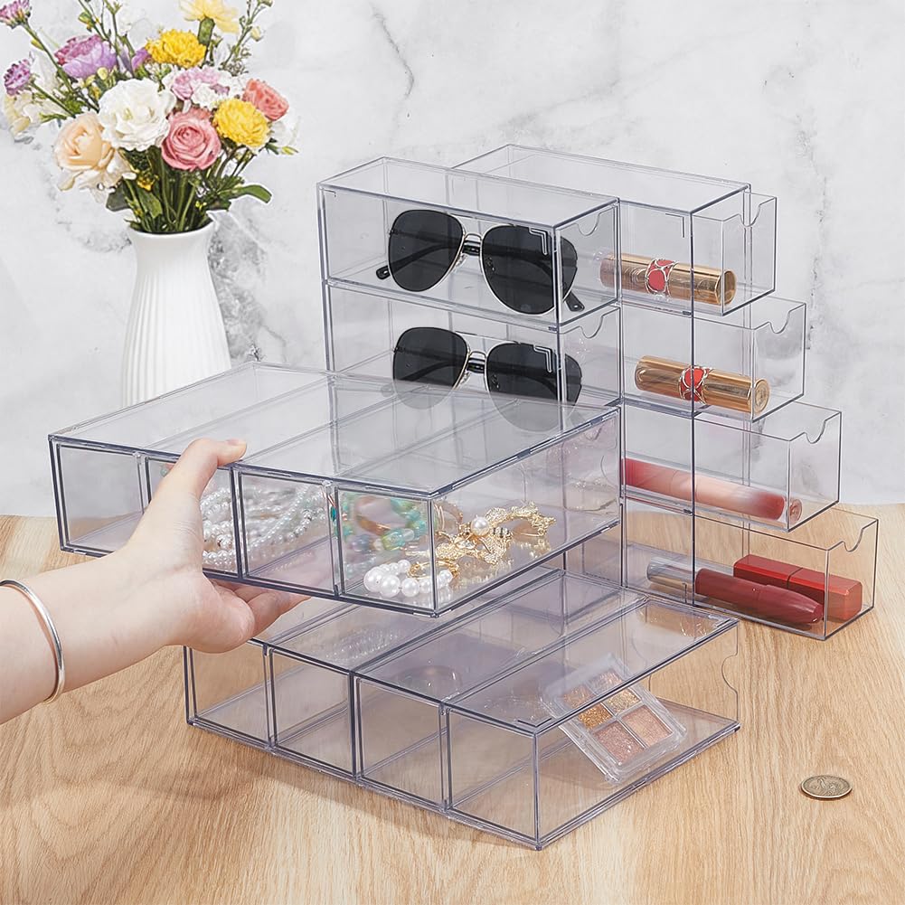 NBEADS 4 Pcs Organisateur de Ruban Adhésif Décoratif en Acrylique, Porte Ruban Adhésif Tape avec 4 tiroir Coulissant Boîte de Rangement pour Accessoires de Bureau, 17.5x6.4x24.6cm